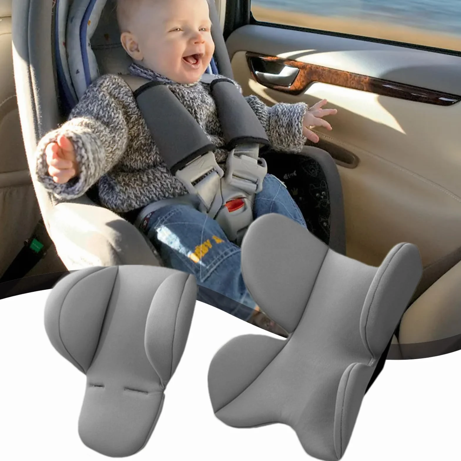 Generisch Riduttore per seggiolino per bambini, antiallergico, inserto per seggiolino auto (47 x 35 cm + 36 x 32 cm, include testa, un supporto per il corpo e la schiena)