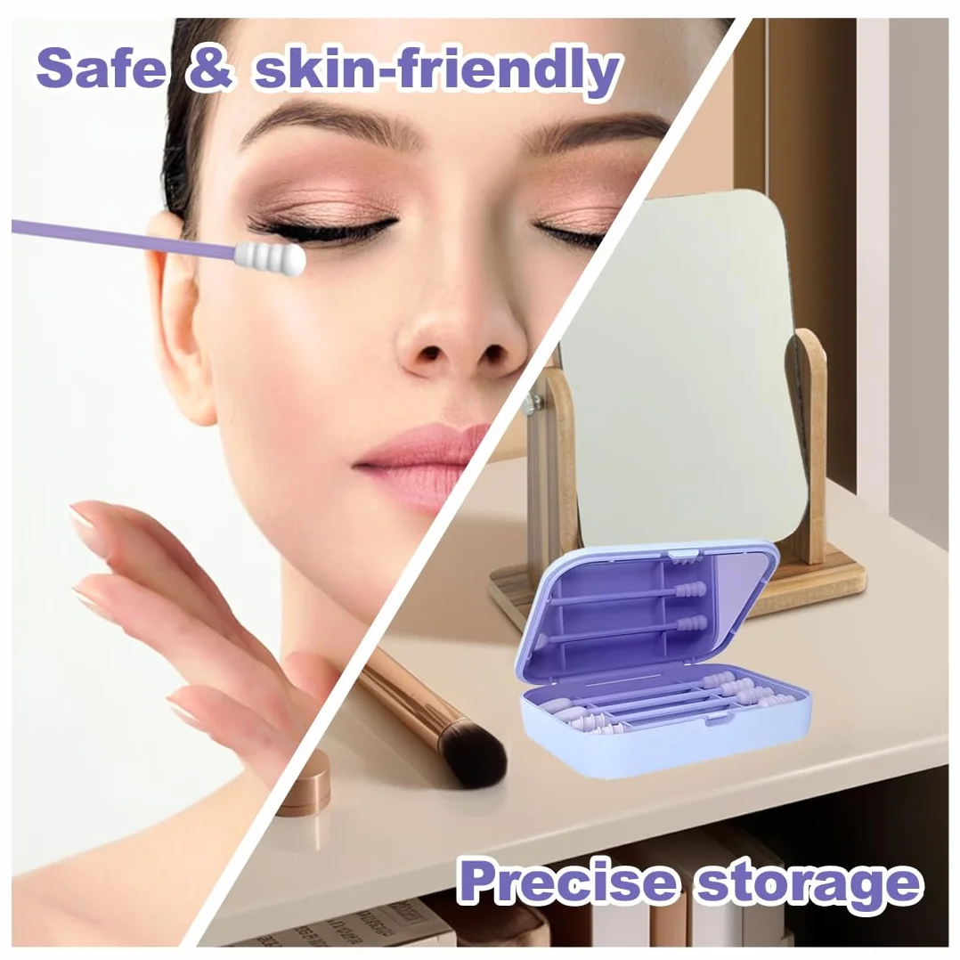 4 Pezzi Bastoncini di Cotone in Silicone Riutilizzabili, Con Specchio, Doppia Spirale per Pulizia Orecchie, Make-Up, Igiene Orale e Dentale (Blu)