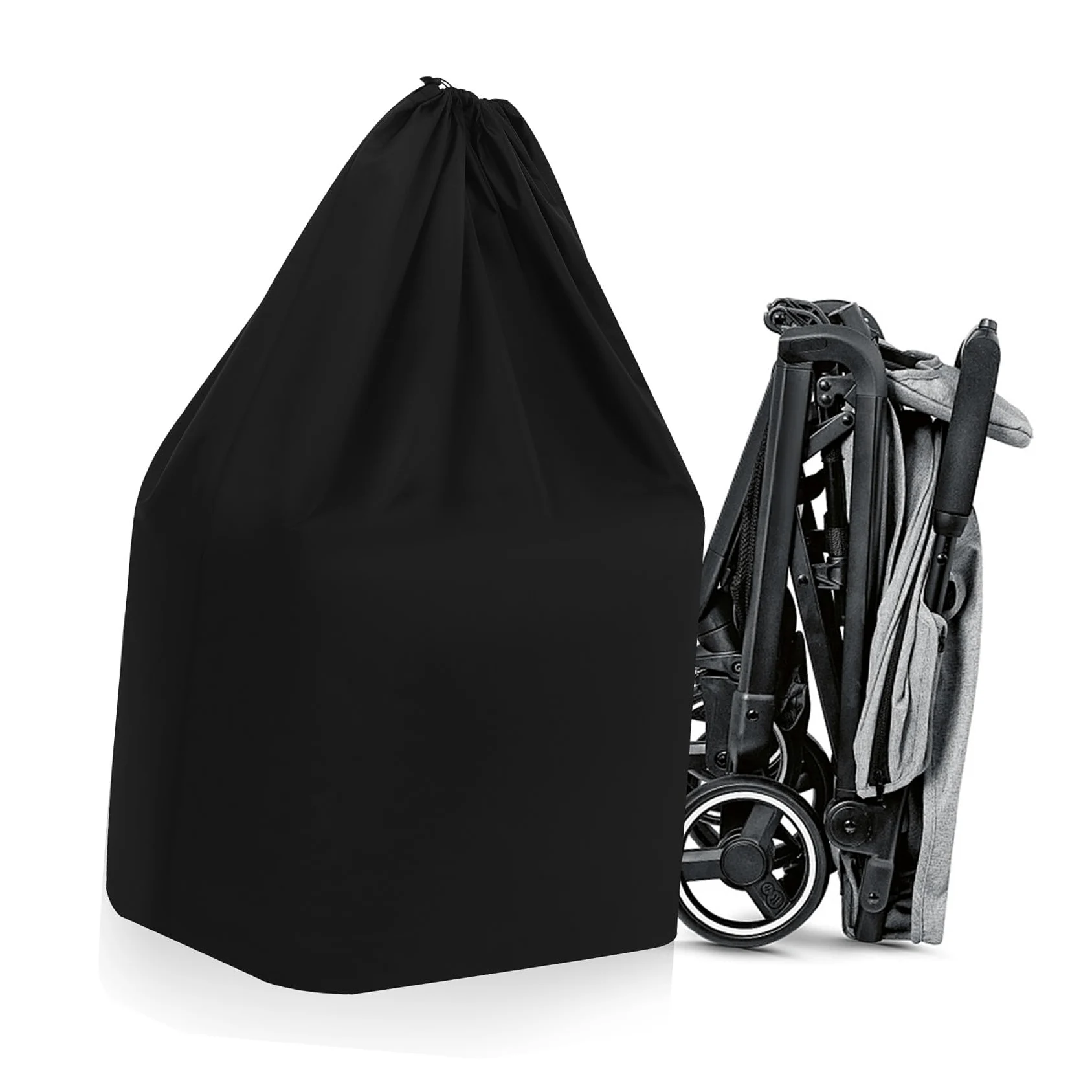 Borsa da Viaggio per Passeggino Nero in Nylon, per Aereo | Doppie Spalline, Chiusura a Coulisse Bloccabile, Cuciture Rinforzate per Tratte e Trasferte