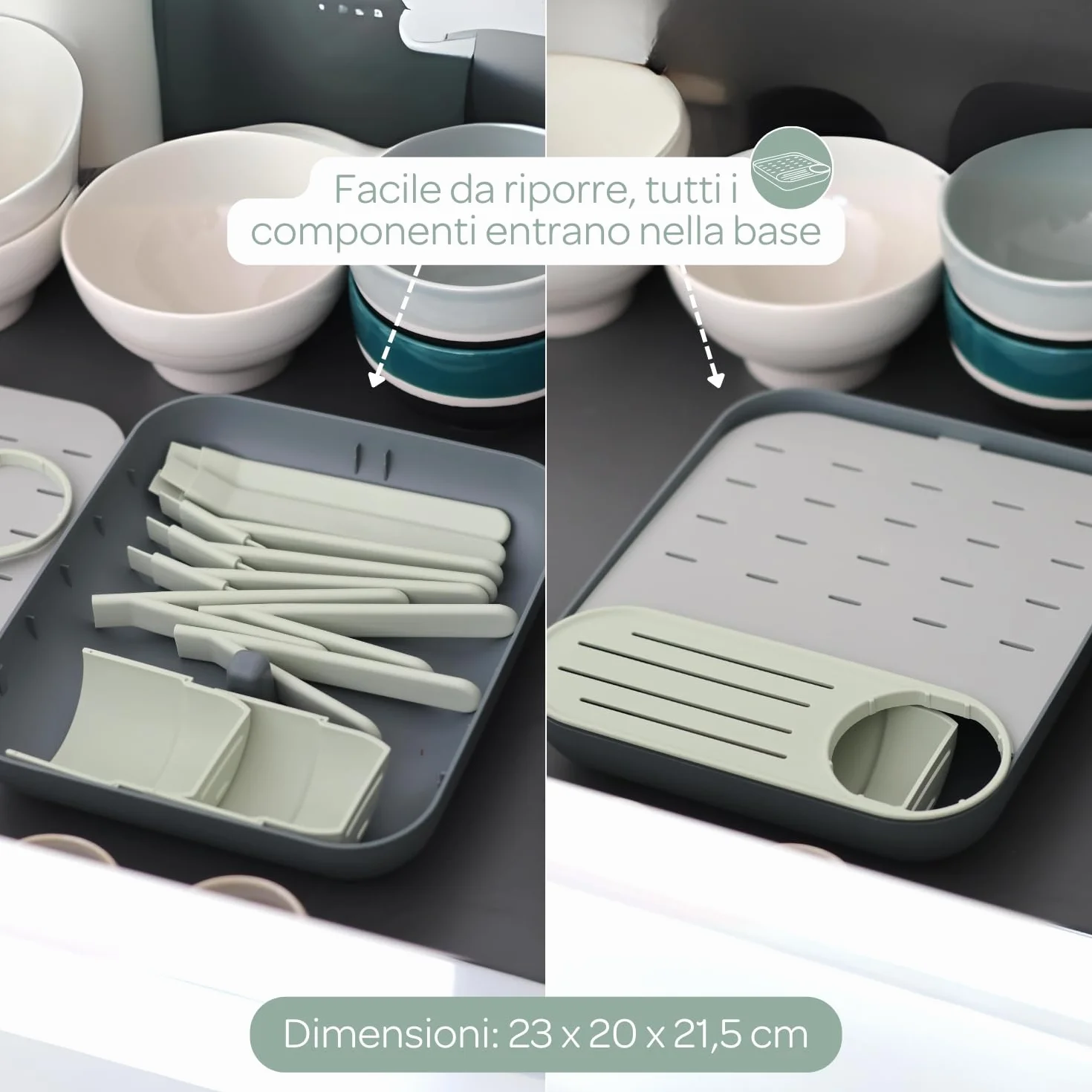 BEABA, Scolabiberon E Asciugabiberon, Grande Capacità, Modulare, Fino A 6 Biberon E Stoviglie Per Bambini, Vaso Accessorio, Drenaggio Ottimizzato, Facile Da Riporre, Compatto, Pratico, Salvia/Minerale