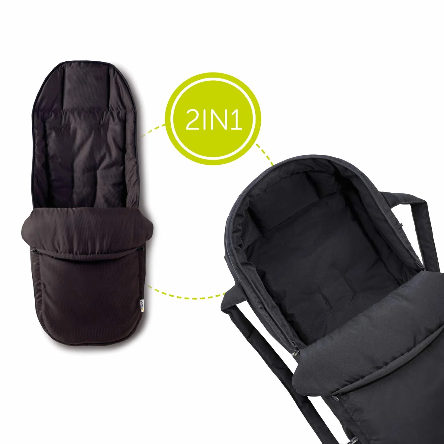hauck 2in1 Carrycot, Nero - Culla Neonato per Passeggini e Carrozzine 75 x 35 x 20 cm - Navicella Semirigida Convertibile in Coprigambe - con Fessure per Cintura a 5 Punti - Portatile