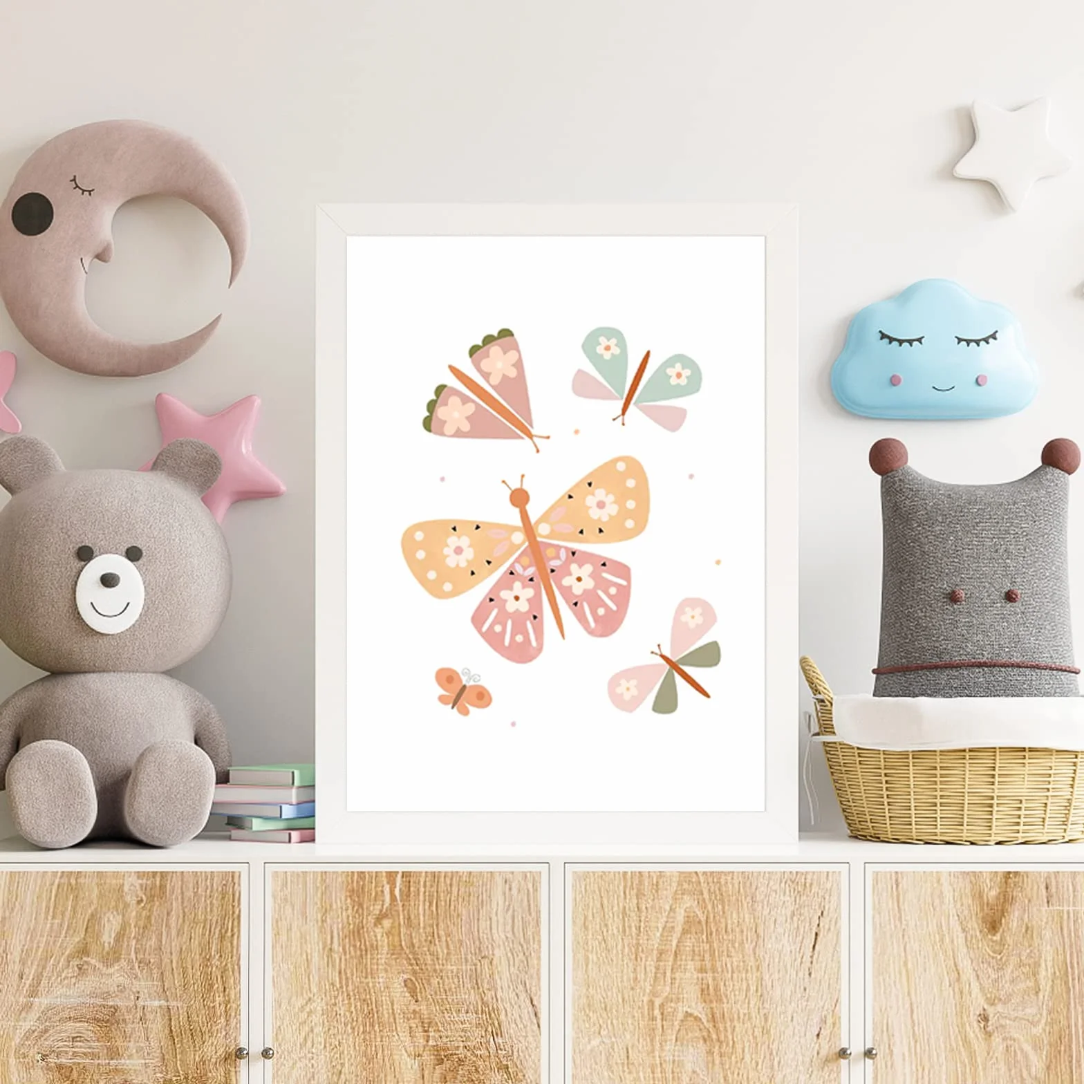 Encuryna Set di 3 Poster Decorativi per Cameretta dei Bambini, Motivo Arcobaleno/Fiore/Farfalla, Senza Cornice, Soggiorno, Camera da letto, Decorazione da Parete per Ragazzi Ragazze (30 x 40cm)