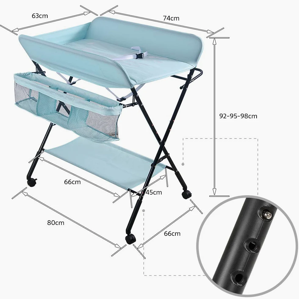 SHISHI Fasciatoio Portatile Pieghevole, Fasciatoio a Piedi per Neonati, Fasciatoio da Viaggio, Materassino Fasciatoio Impermeabile e Lavabile, Protegge la Vita (80×66×(92-98) cm, Blu-nero A)