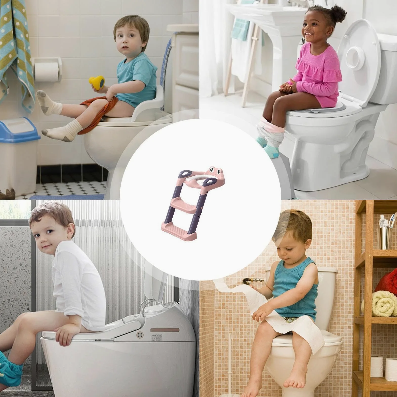 Scaletta WC per bambini piccoli, vasino con gradini Sgabello per vasino | Sedile per vasino Step Gradini antiscivolo, maniglie impermeabili sopra le scale del WC, per bambini e bambine