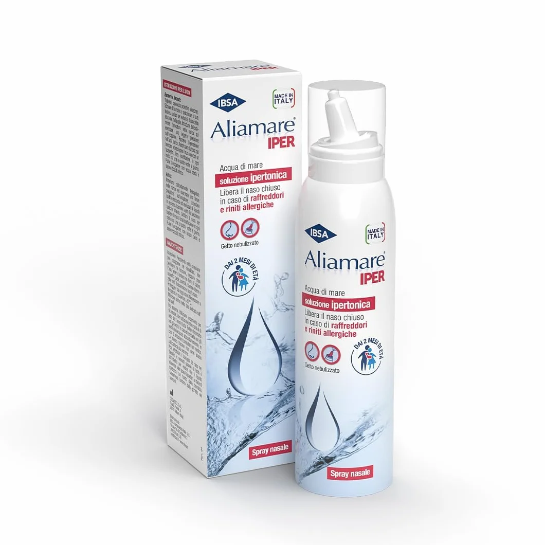 IBSA Aliamare Iper Spray 125ml | Soluzione Ipertonica Di Acqua Di Mare. Libera Il Naso Chiuso in Caso Di Raffreddore, Rinosinusiti E Riniti Allergiche. Indicato Per Adulti E Bambini, Anche Neonati