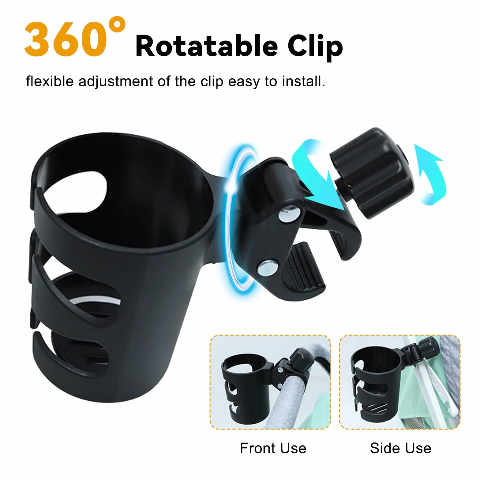 Portabicchieri per Passeggino Universale, Vihir Accessori Passeggino, Portabibite con Rotazione di 360 gradi per passeggino, bicicletta, monopattino e sedie a rotelle