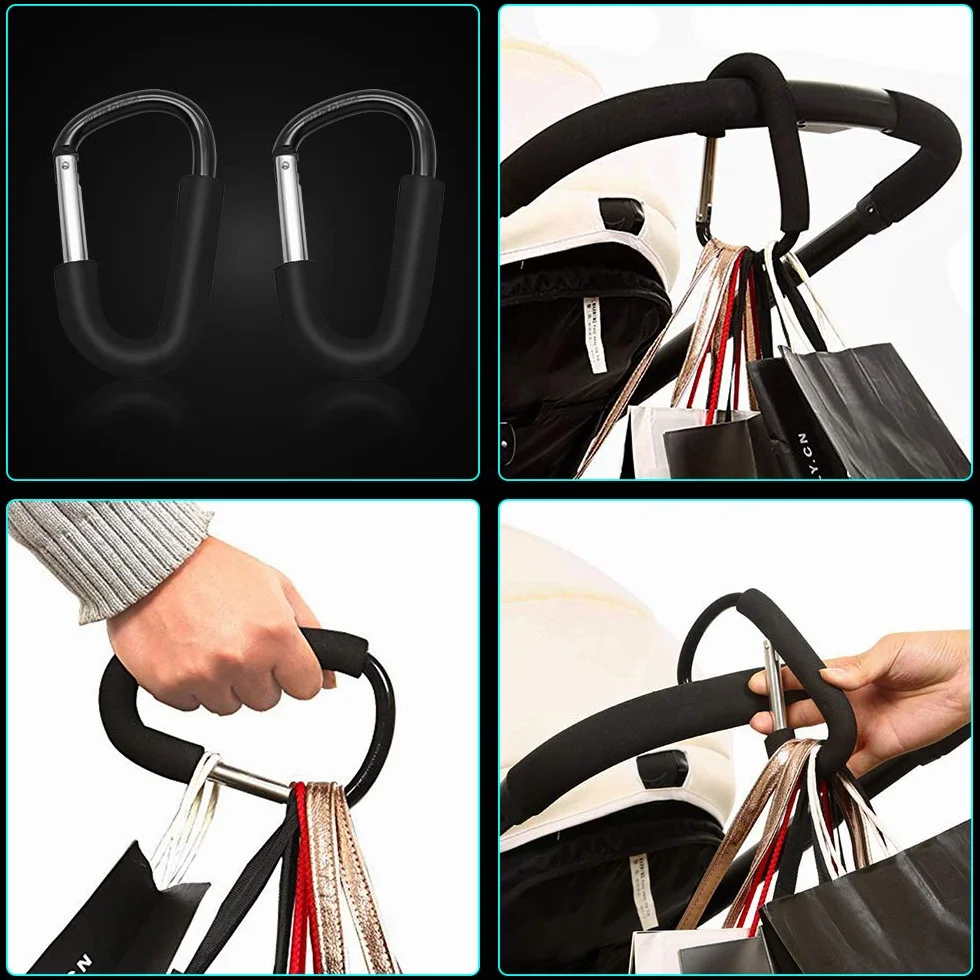 2pcs Buggy Ganci Moschettone, Passeggino Carrozzina, Passeggino clip, alluminio custodia supporto, Stroller Hooks,14 * 8cm(5.5"*3.1")