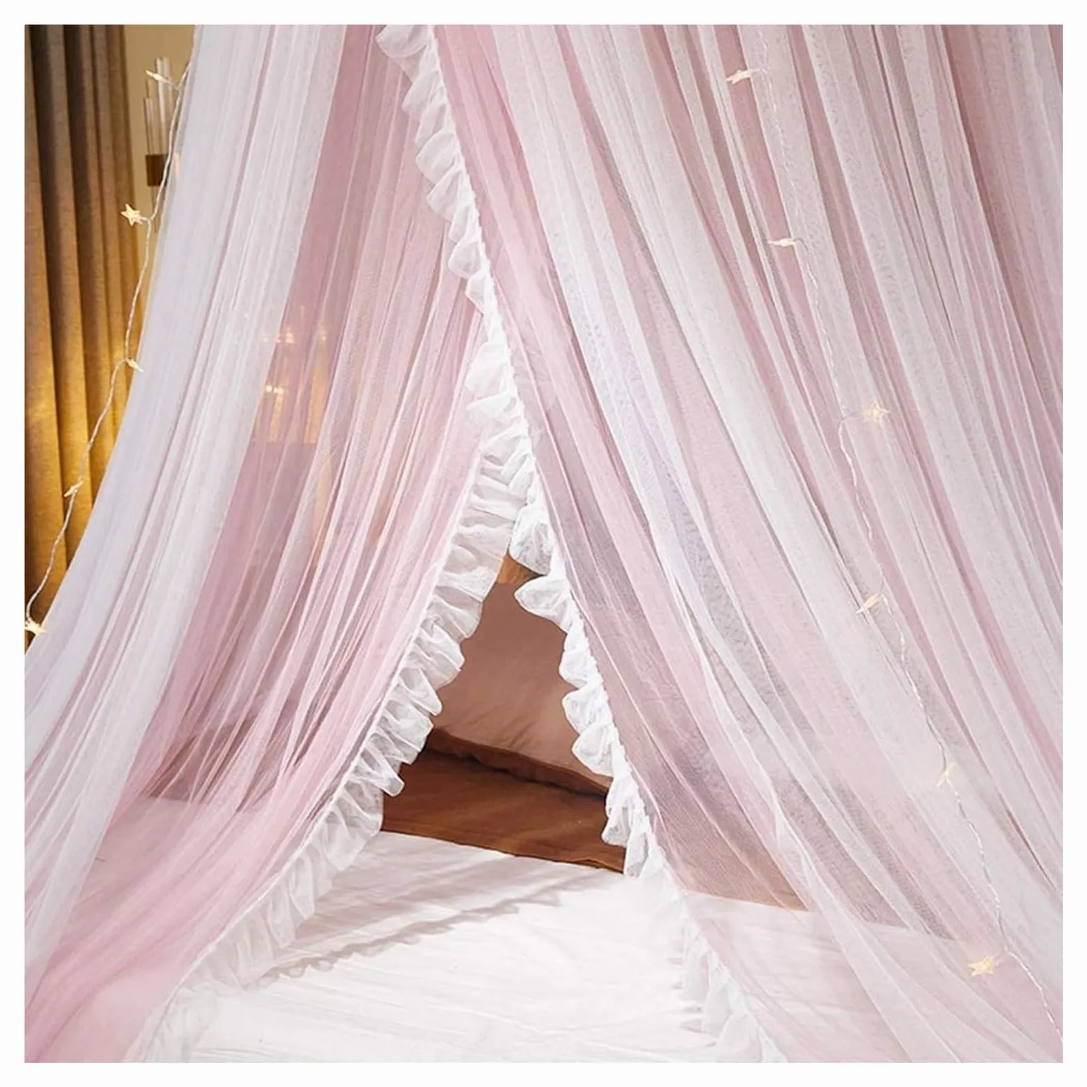 Tenda da Letto, Baldacchino da Letto, for Ragazze, Tenda a baldacchino - a Cupola in Rete Trasparente a Doppio Strato con zanzariera Princess in Pizzo Rotondo for Letti Gemelli Queen King