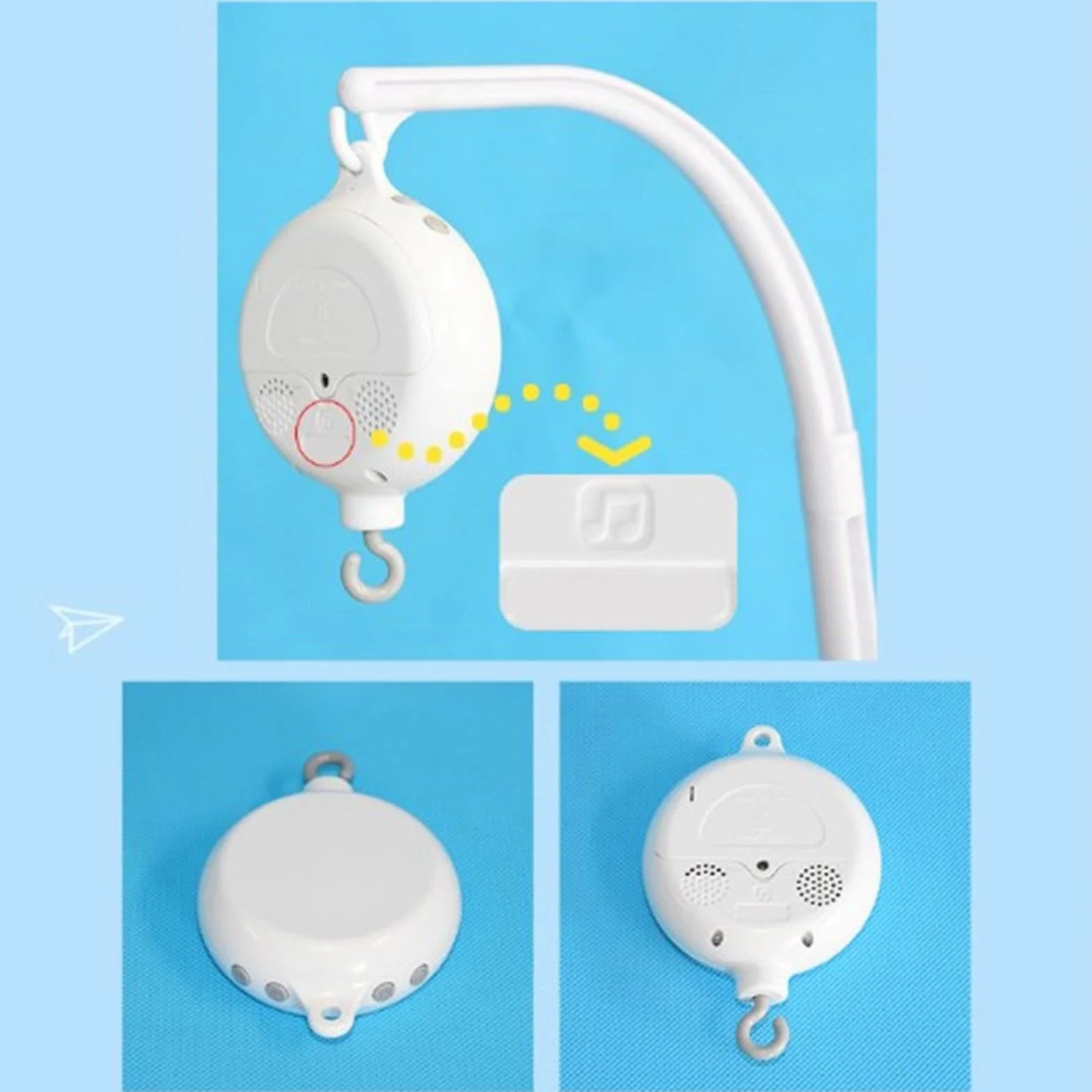 Carillon mobile per culla, con 35 melodie dolci e funzionamento a batteria, portatile, con gancio rotante, giocattolo per culla per bambini, idea regalo per la doccia