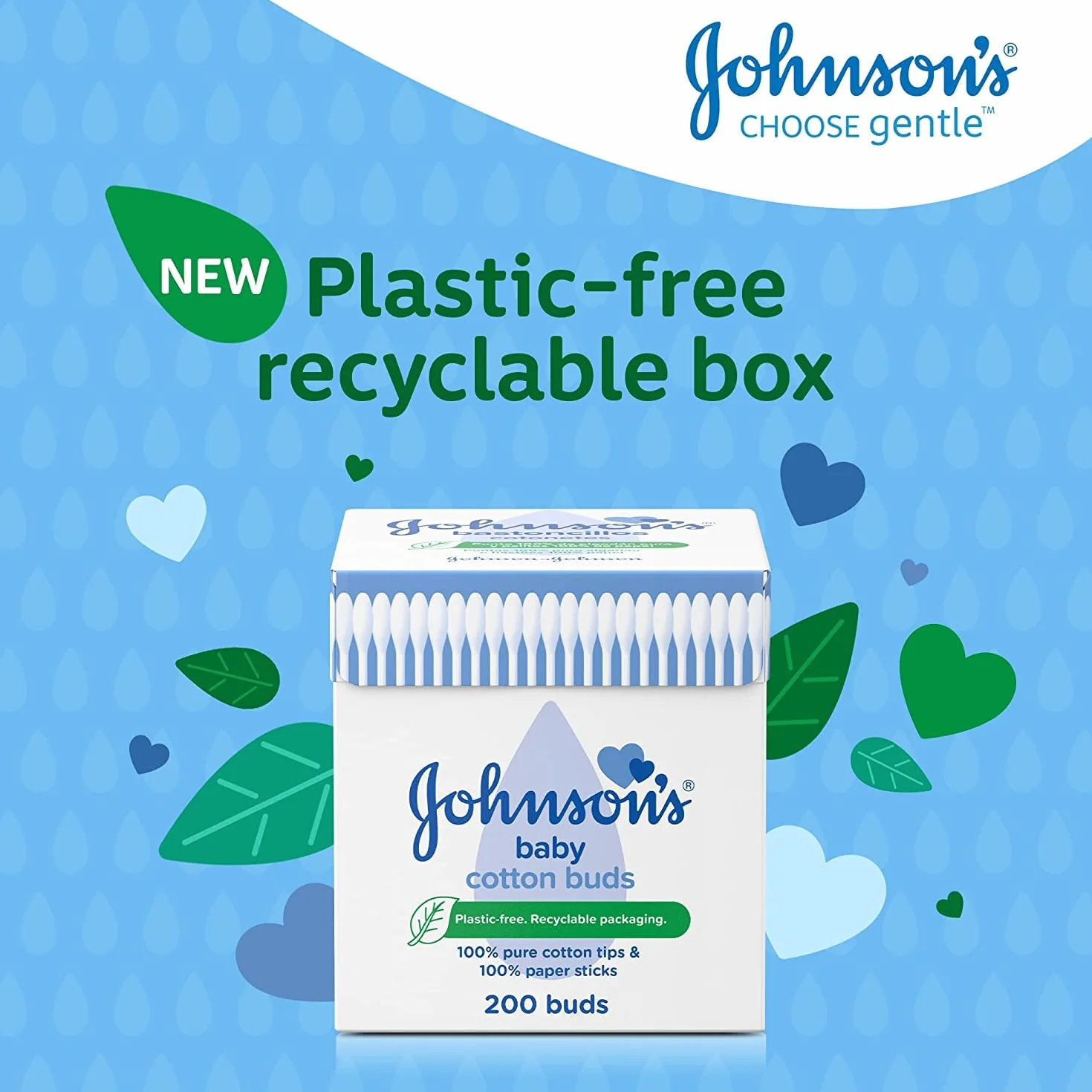 Johnson's Baby-Pure Cotton Buds 200, confezione da 6