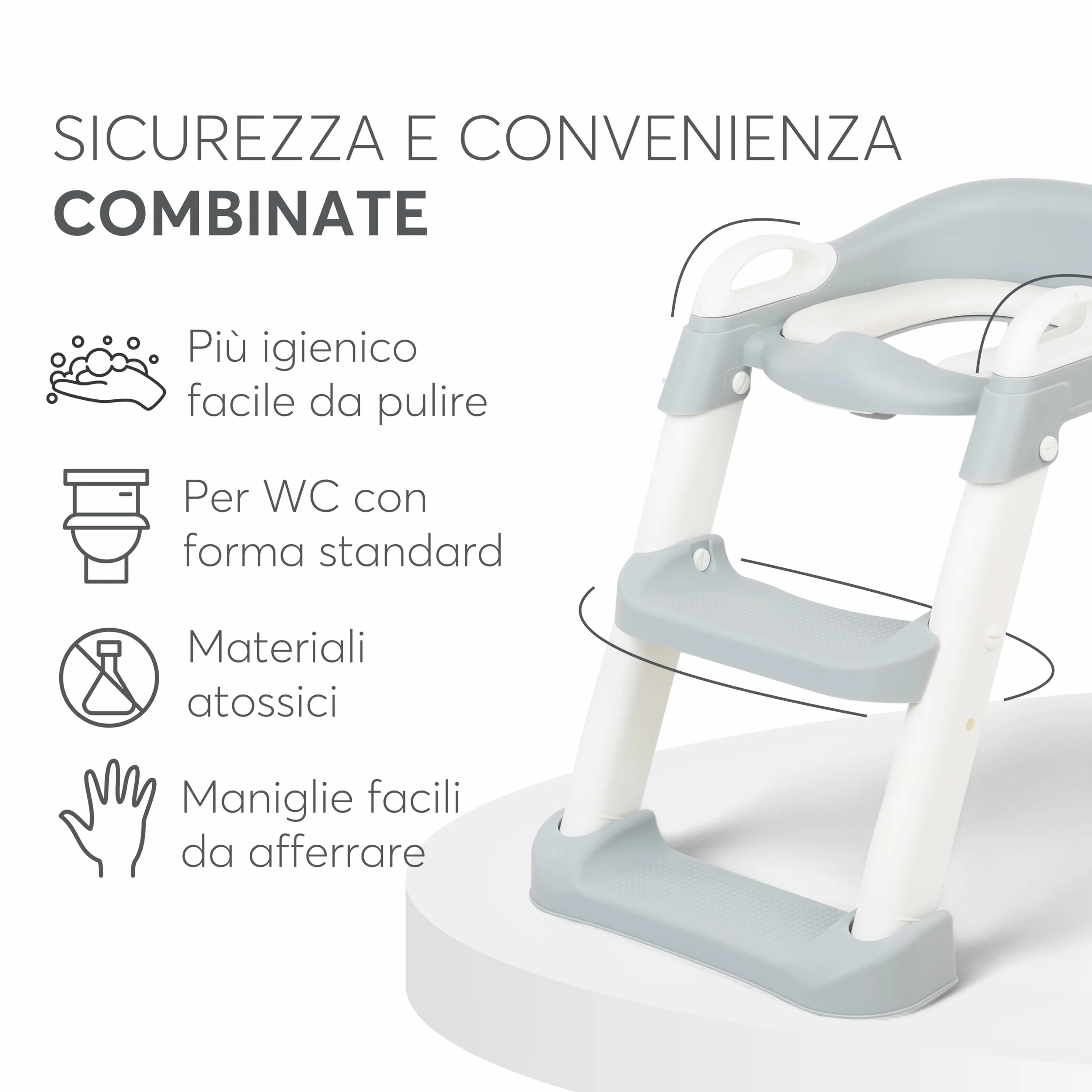 KikkaBoo Riduttore WC bambini con scaletta LEA, Educatore da toilette, Pieghevole e regolabile, Design anatomico, Imbottitura morbida rimovibile, Maniglie, Antiscivolo, 18+ mesi, Grigio