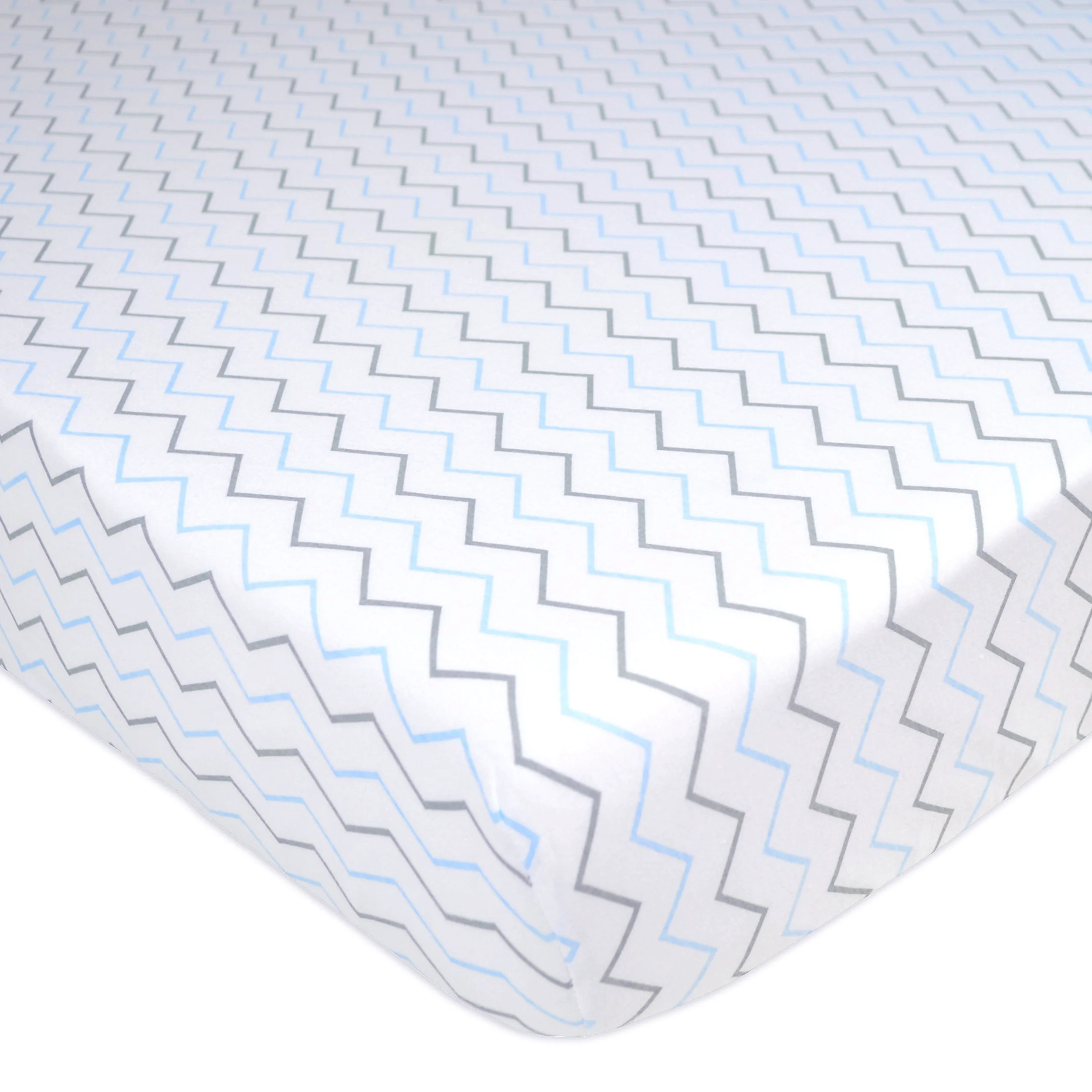American Baby Company Confezione da 2 lenzuola con angoli per culla in 100% cotone naturale, 132 x 71 cm, morbide, traspiranti, ipoallergeniche e delicate, motivo a zigzag blu, neutre, per ragazzi e