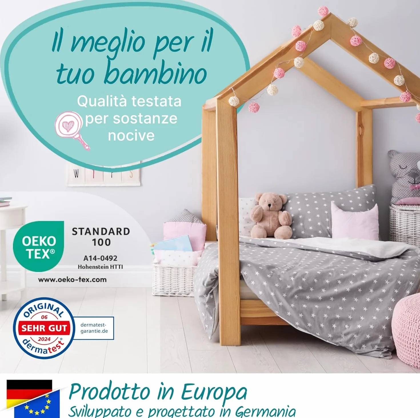 sun garden Materasso per Bambini 80x160 cm H2 | ComfortPur P1440 | Rivestimento Trapuntato con Fibra Climatica & Lavabile | Certificato Oeko-Tex 100