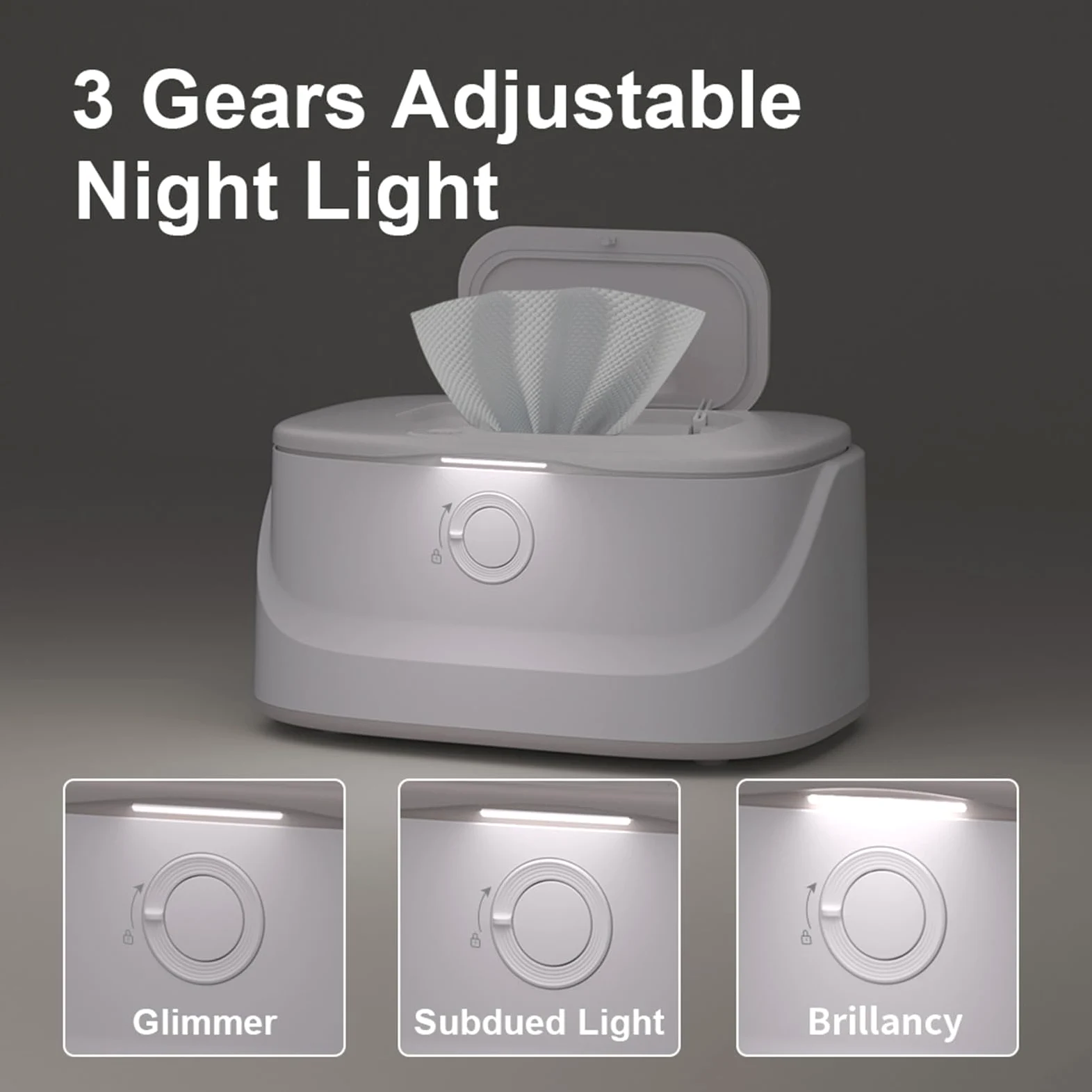 Scaldasalviette per Neonati di Grande capacità 3 Livelli di Temperatura 3 luminosità Luce Notturna Riscaldamento Superiore Scaldapannolini per Neonati, Bianco Senza BPA