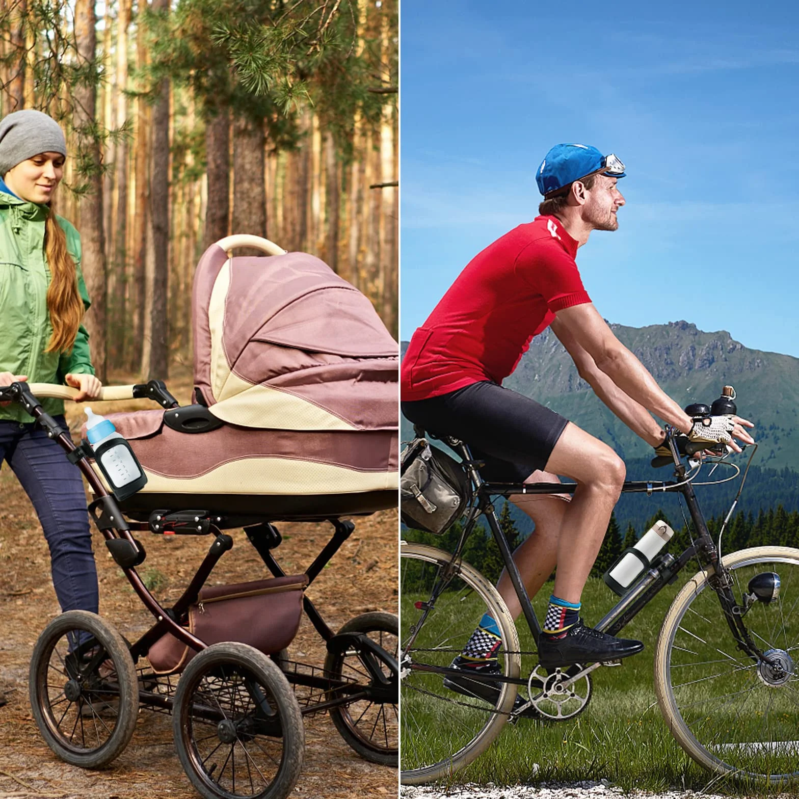 Gvolatee 2 Pcs Portabicchieri per Passeggino Universale, Regolabile Rotante a 360 Portabibite, Porta Borraccia Bici, Porta Biberon Sedia a Rotelle, per Bicicletta, Trolley, Mountain Bike (Nero)