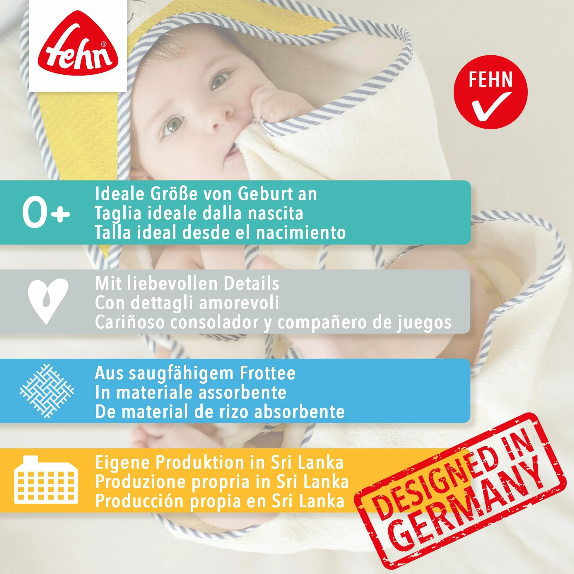 Fehn Asciugamano con cappuccio drago – poncho da bagno in spugna con cappuccio e simpatico motivo drago – assorbente e morbido – per neonati e bambini a partire da 0 mesi