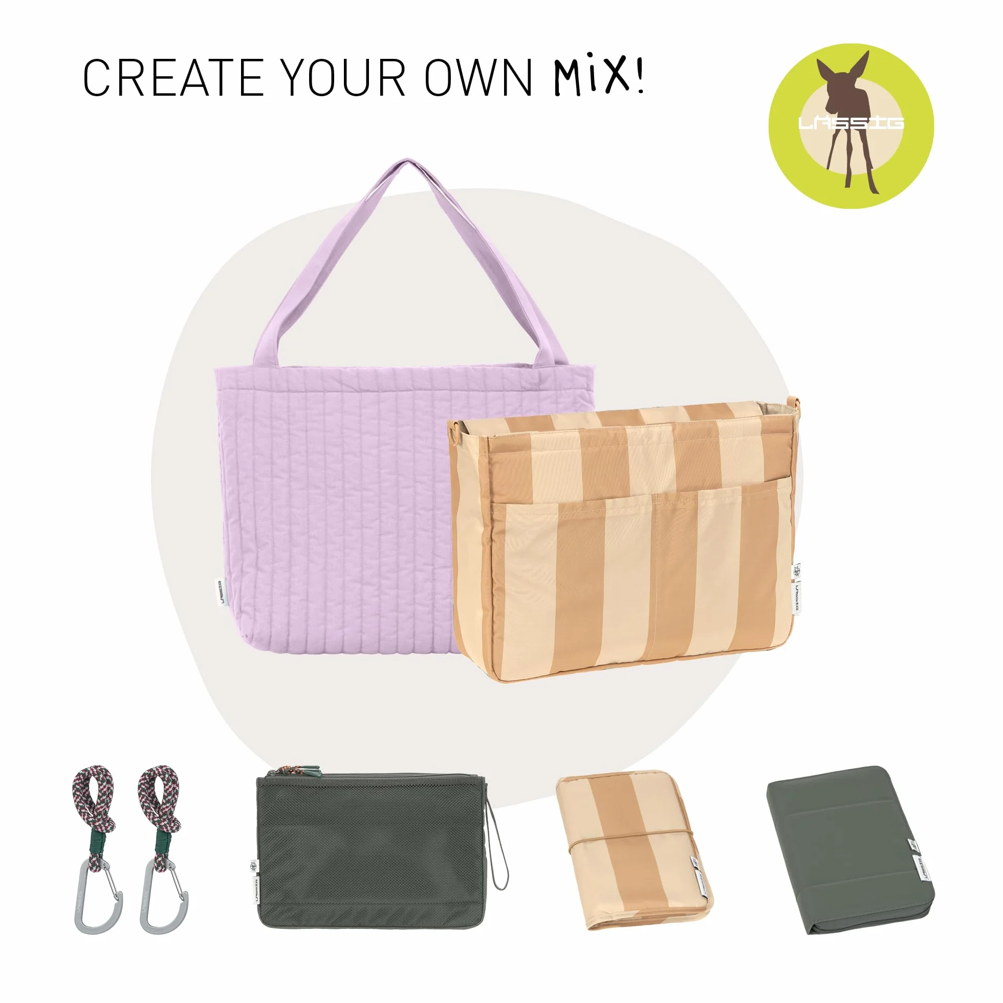 LÄSSIG Organizzatore per carrozzina per bebè Organizzatore per borsa con attacco per carrozzina e tracolla/Casual MIX Multi Bag beige/camel