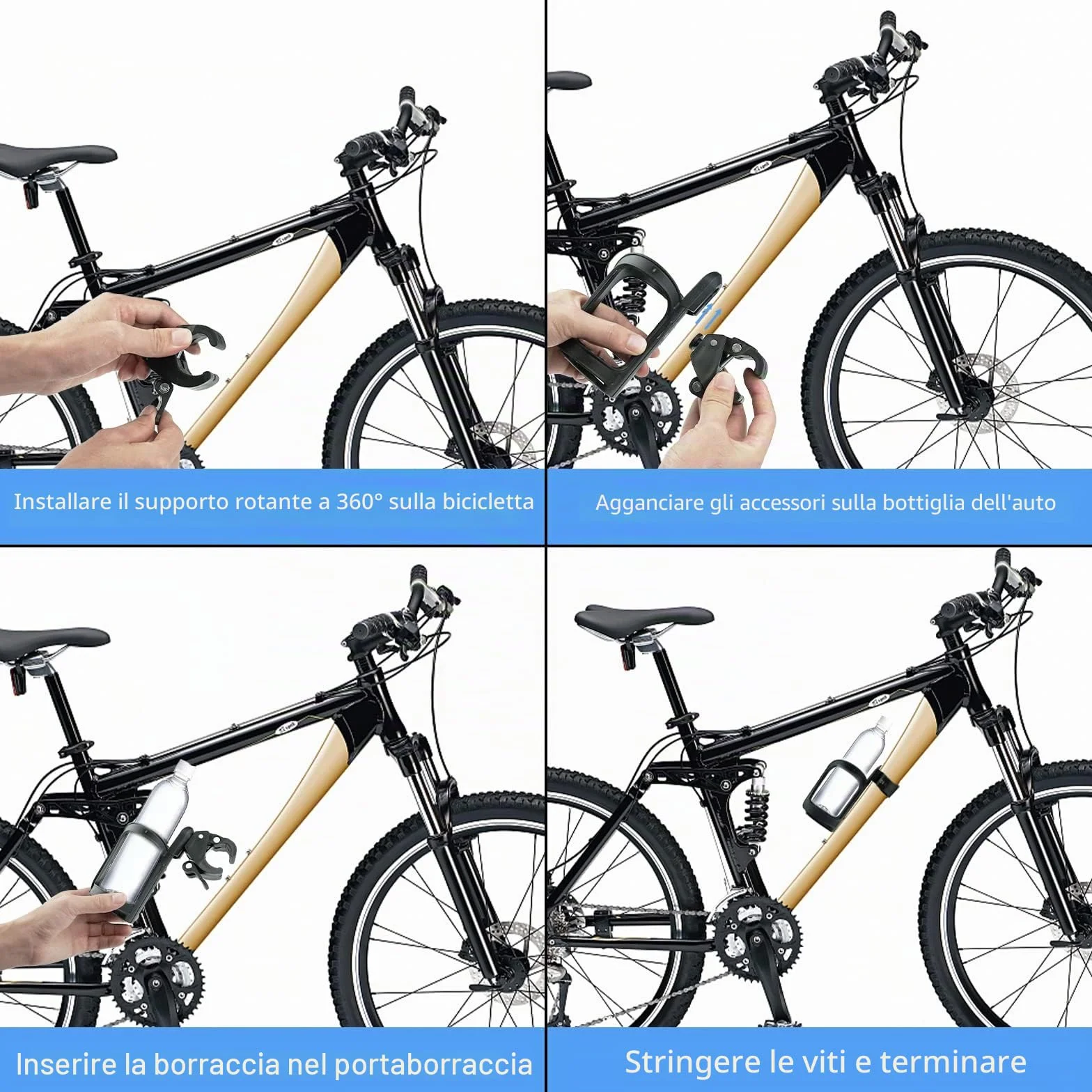 Gvolatee 2 Pcs Portabicchieri per Passeggino Universale, Regolabile Rotante a 360 Portabibite, Porta Borraccia Bici, Porta Biberon Sedia a Rotelle, per Bicicletta, Trolley, Mountain Bike (Nero)