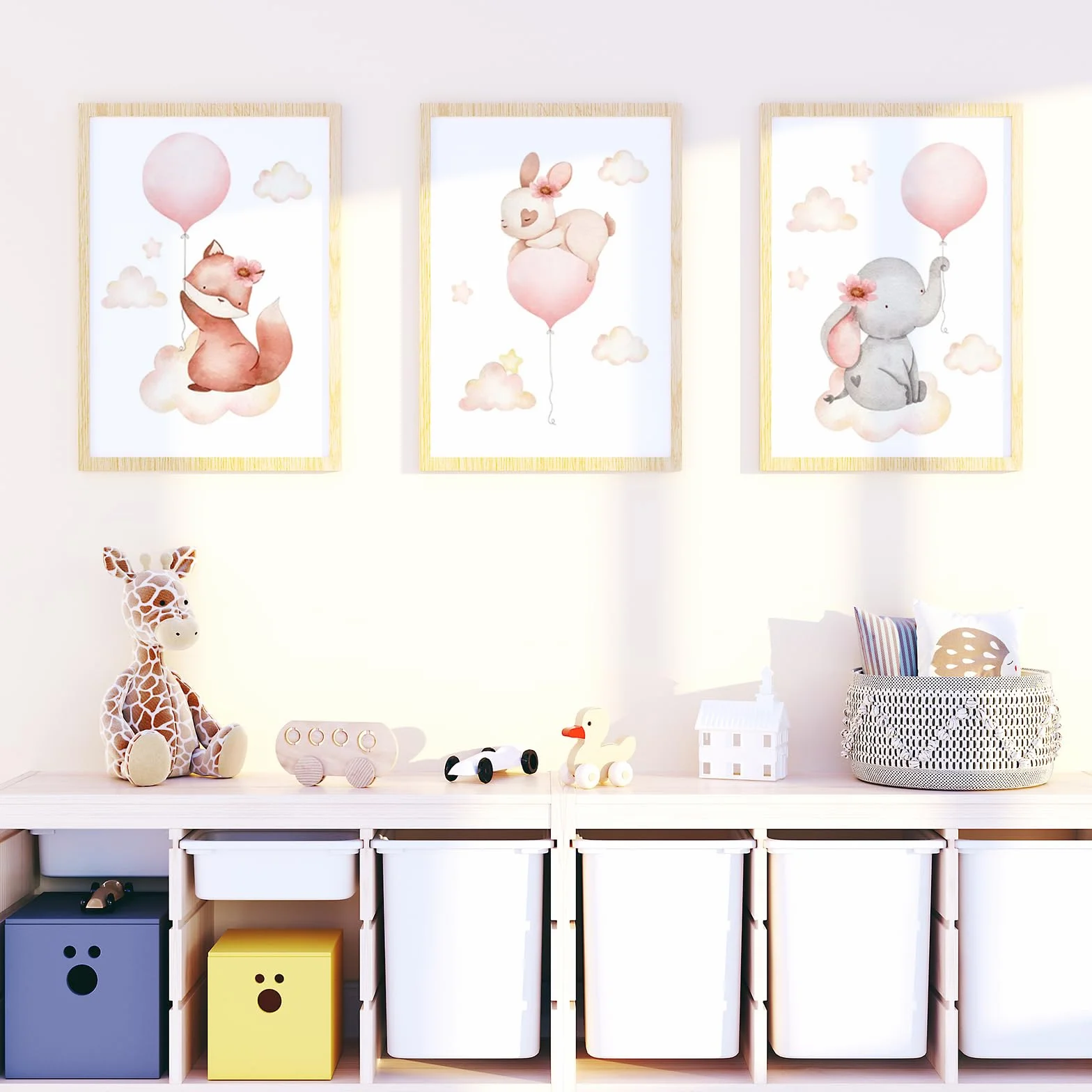 Zamety 3 Pezzi Quadri Cameretta Bambina, Animale Quadri Cameretta Bambino, A4 Quadro Camera da Letto Bambini, Immagini per Quadretti da Parete Neonato, Senza Cornici, 21 x 30 cm