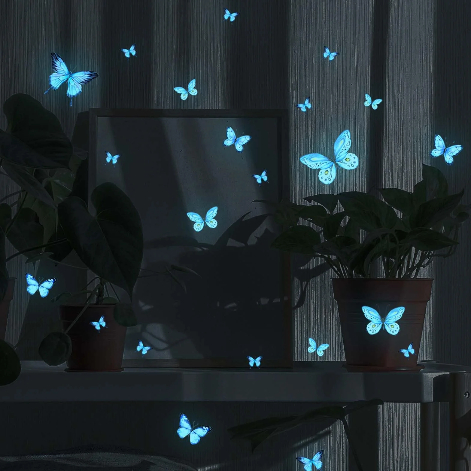 Adesivi Murali Luminose Fluorescenti al Buio, Stickers Murali Farfalla Decorazioni Parete Effetto Notte per Camera da Letto Soggiorno Cameretta Bambini Farfalle Decorative Blu