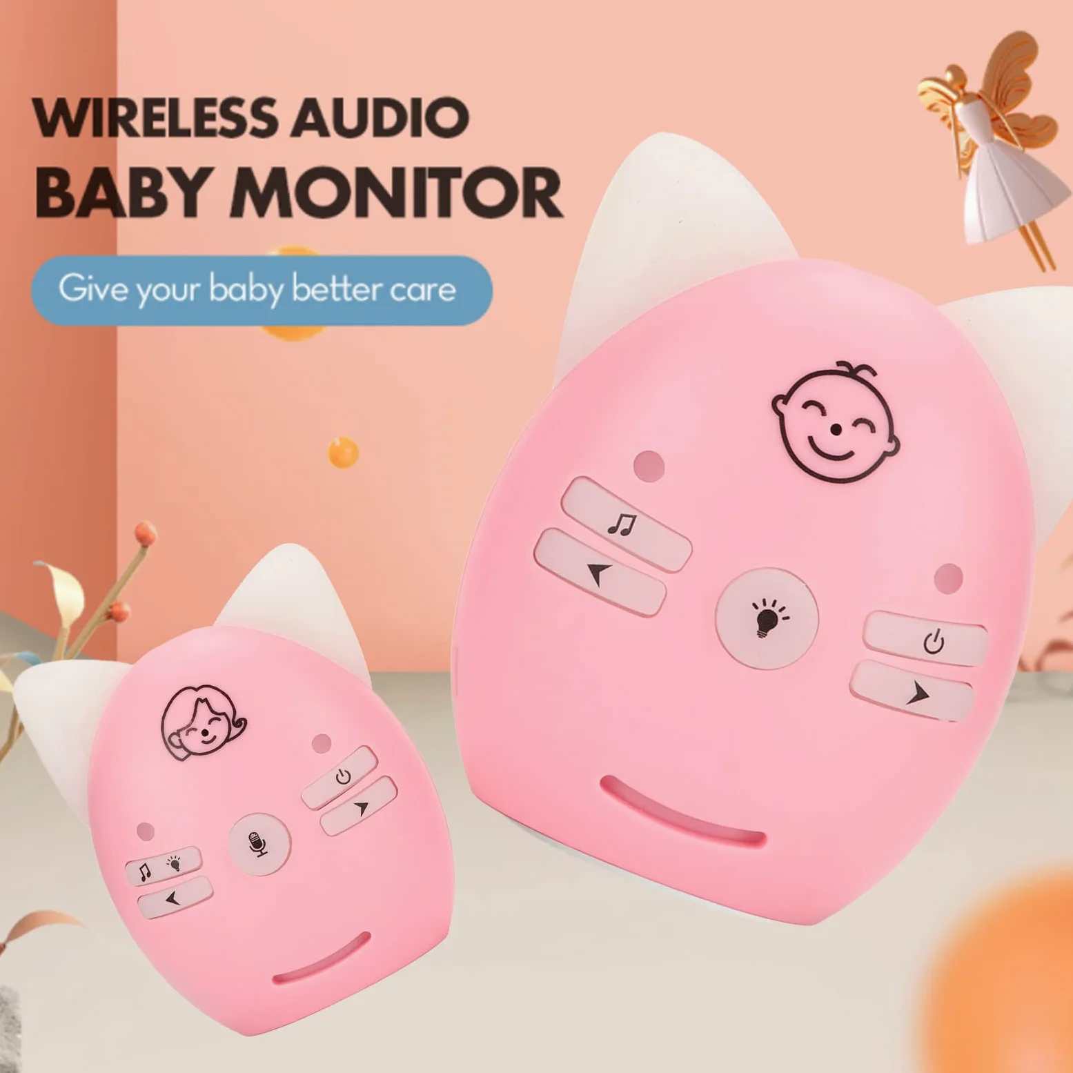 Baby Monitor, Video Child Monitor, Trasmissione Digitale Senza Fili Portatile con Crittografia 2 Vie 10 Volume Regolabile Baby Monitor con Luce Notturna per Bambini (Rosa)
