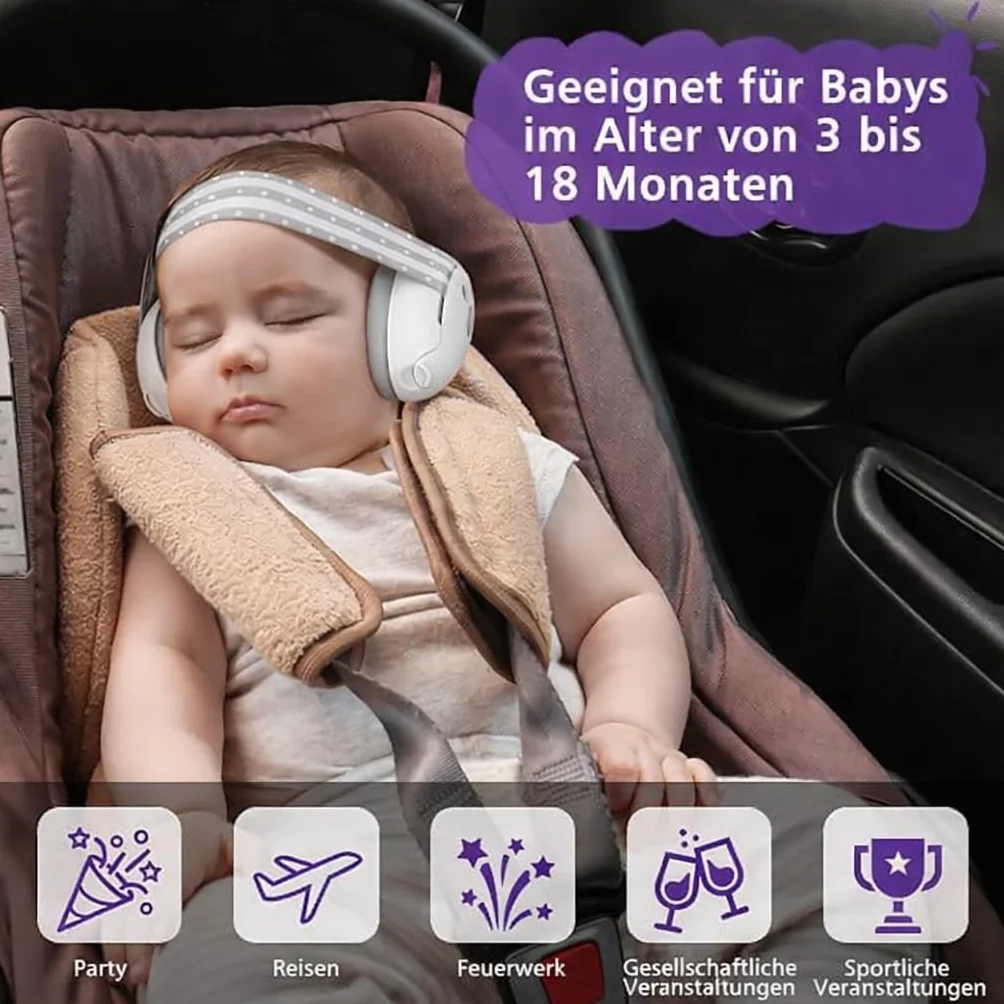 Protezione dell'udito per bambini, con cancellazione del rumore, protezione dell'udito per bambini da 0 a 2 anni, ideale per tutti i giorni ed eventi, grigio., M