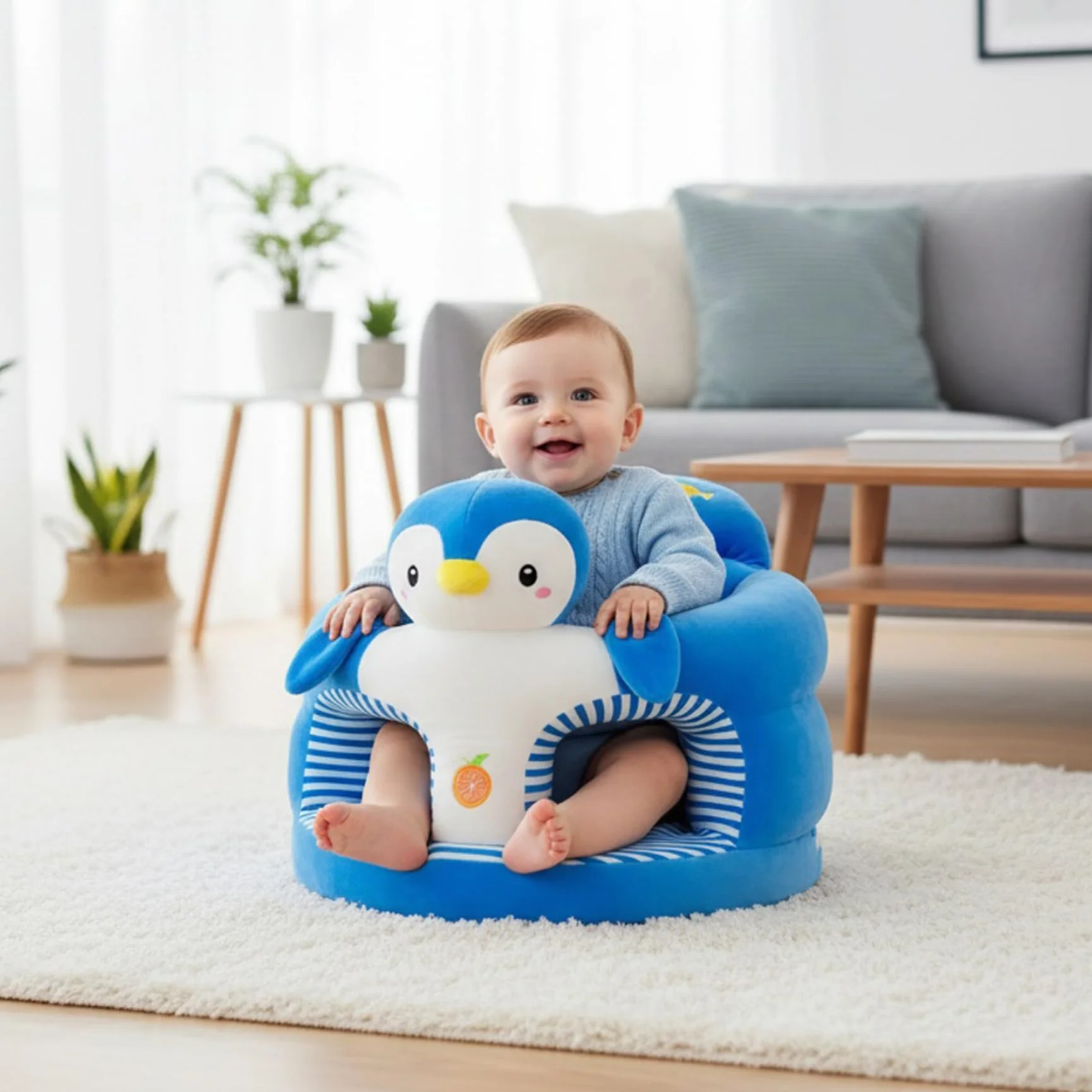 Seggiolino Sit Me Up per Neonato Pinguino Cartone Animato Supporto per Baby Sitting per Neonati 0-36 Mesi Sedia Morbida per Camera da Letto Soggiorno Asilo Nido Appartamento