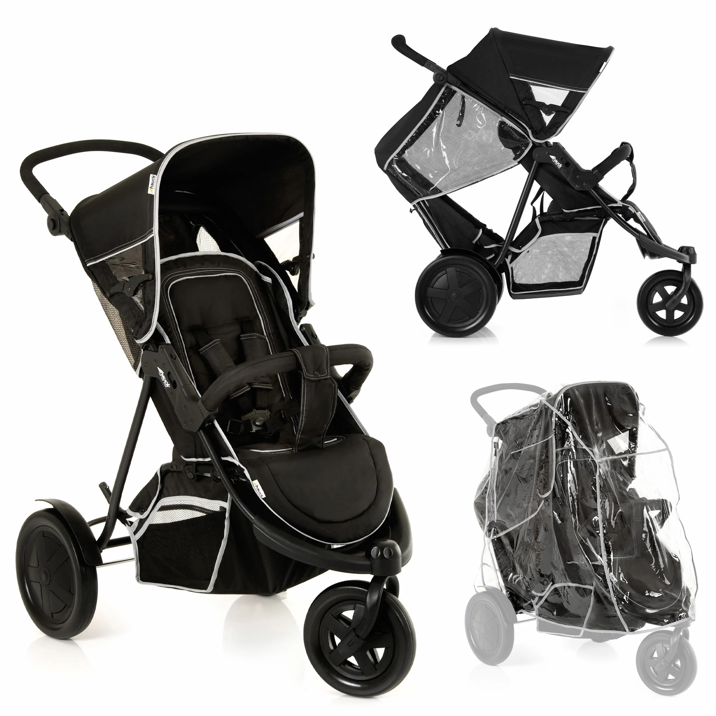 hauck Freerider, Nero - Passeggino 3 Ruote Fratellare Tandem per 2 Bambini Età Diversa, Sedile Superiore dalla Nascita, Seduta in Basso dai 6 Mesi, Maniglione Regolabile, Pieghevole, Grande Cesto