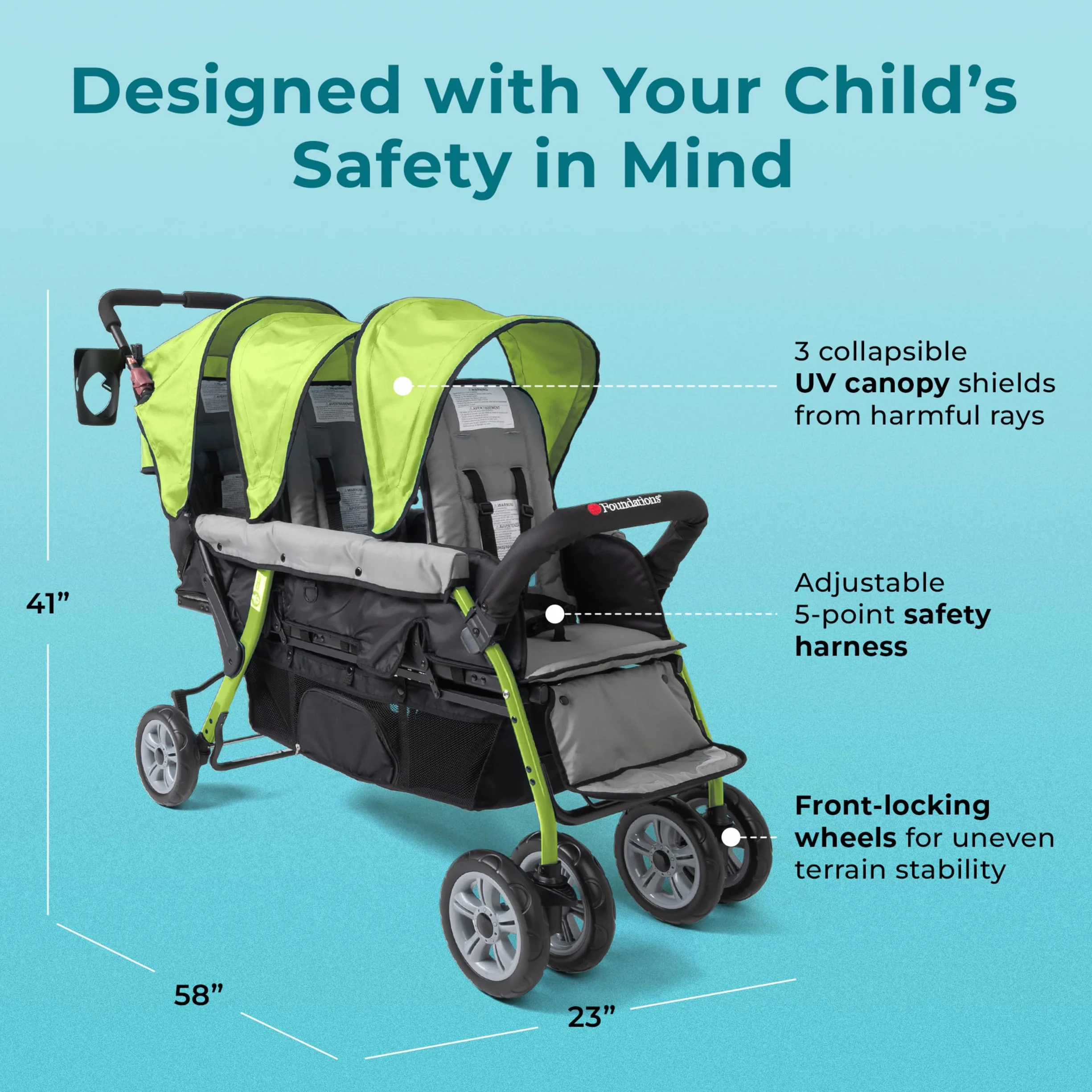 ITALTRIKE Foundations Passeggino TRIO SPORT 3 Posti in Tandem