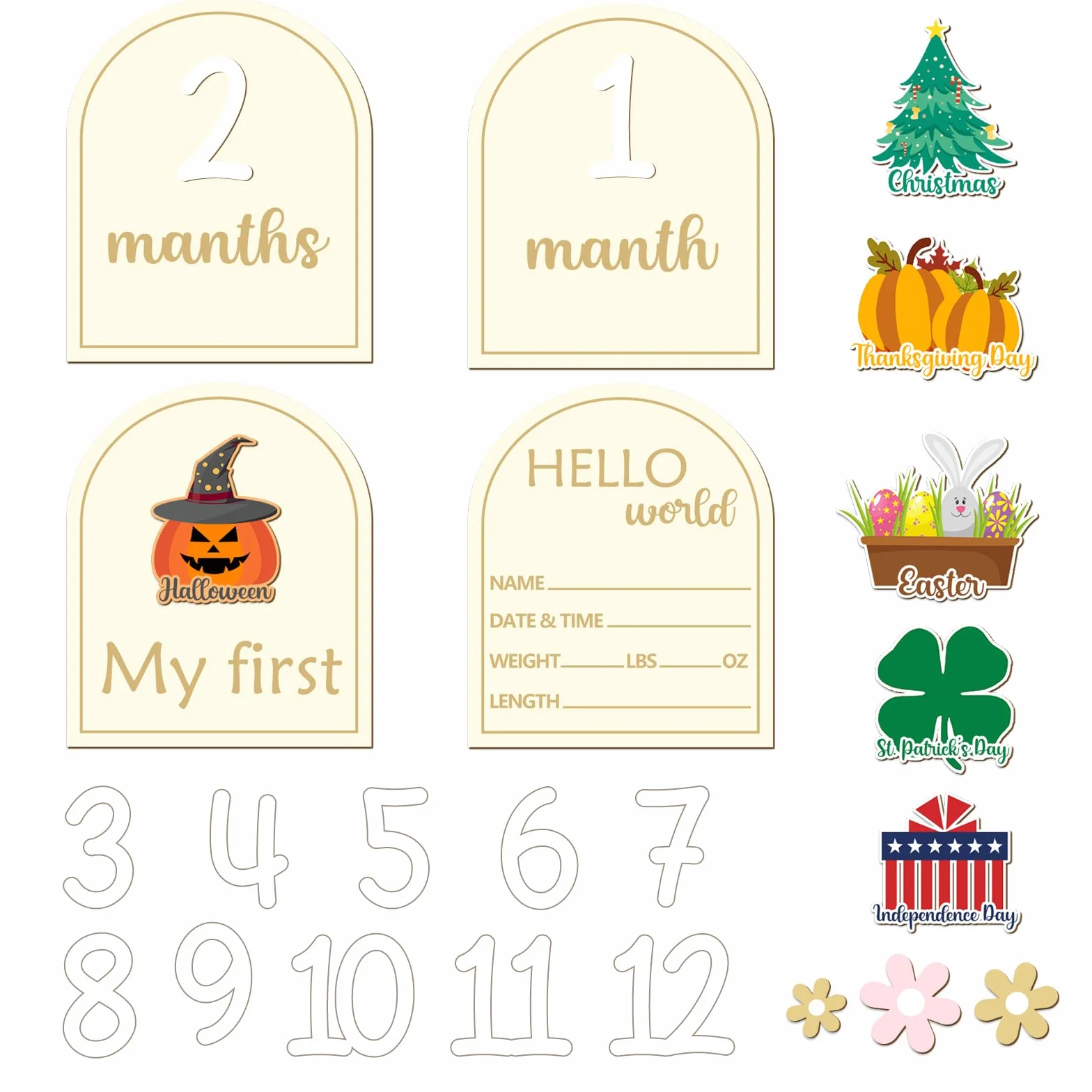 Decorazioni per carte dei mesi del traguardo del bambino, carte mensili in legno per il traguardo del bambino Vacanza Annuncio del bambino traguardo del neonato Cartelli dei mesi del bambinos