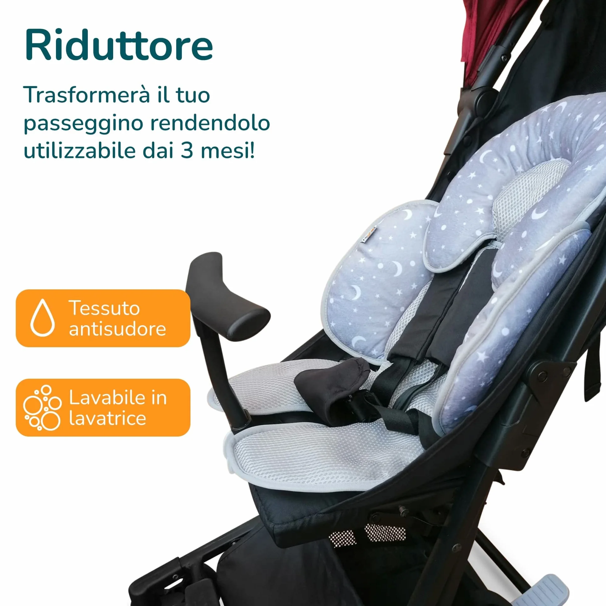 PassegginoPiuma0+ Kit Accessori Aggiuntivi per Trasformare il Passeggino Leggero Piuma 0+ di Zanclem dalla versione Standard nelle versioni Deluxe o Platinum (Grigio, Platinum)
