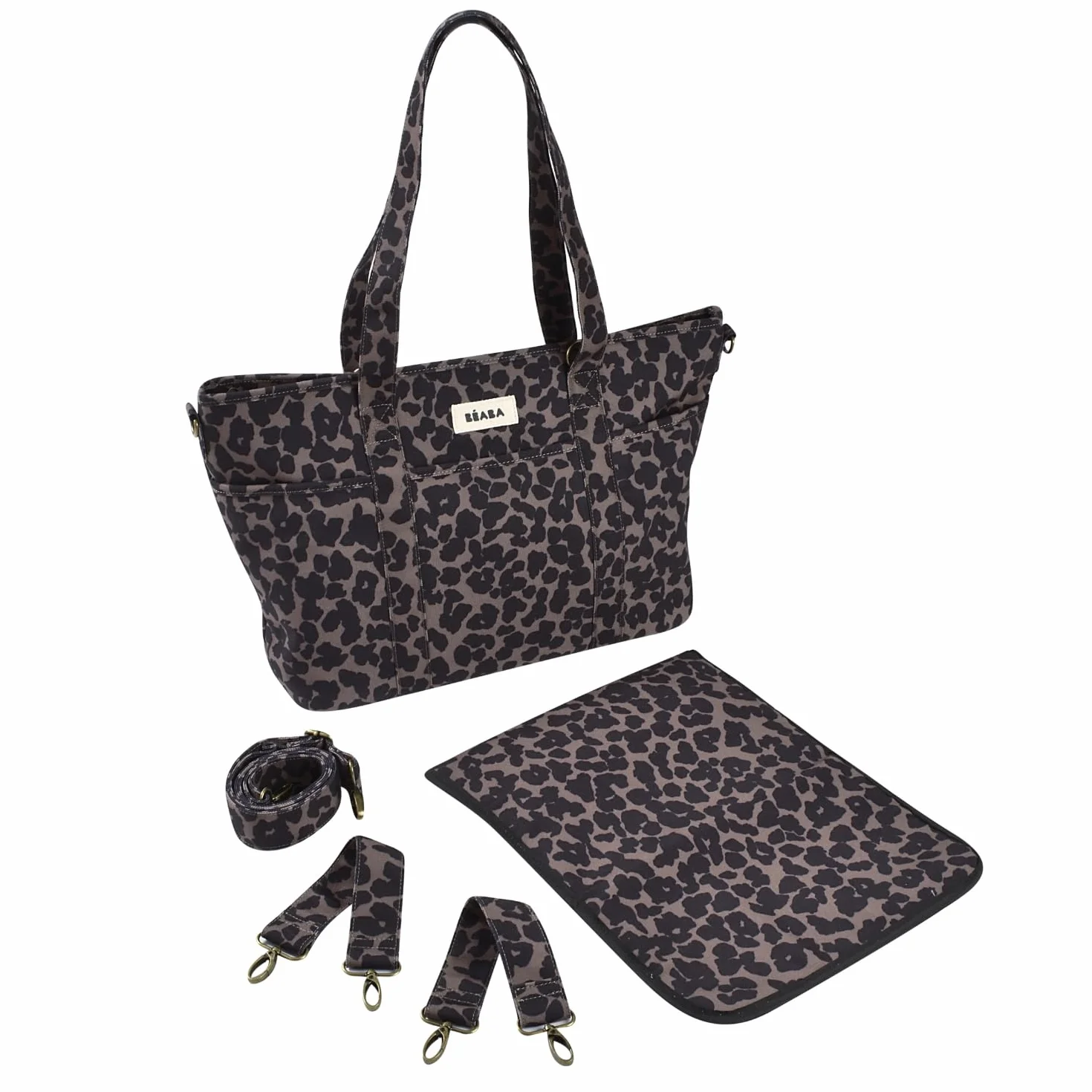 BÉABA Borsa Fasciatoio Bebè Madrid 22L – Borsa Pannolini Tipo Tote, Unisex Mamma e Papà, 11 Tasche, Tasca Termica, Aggancio Passeggino, Fasciatoio Imbottito – Leopardo