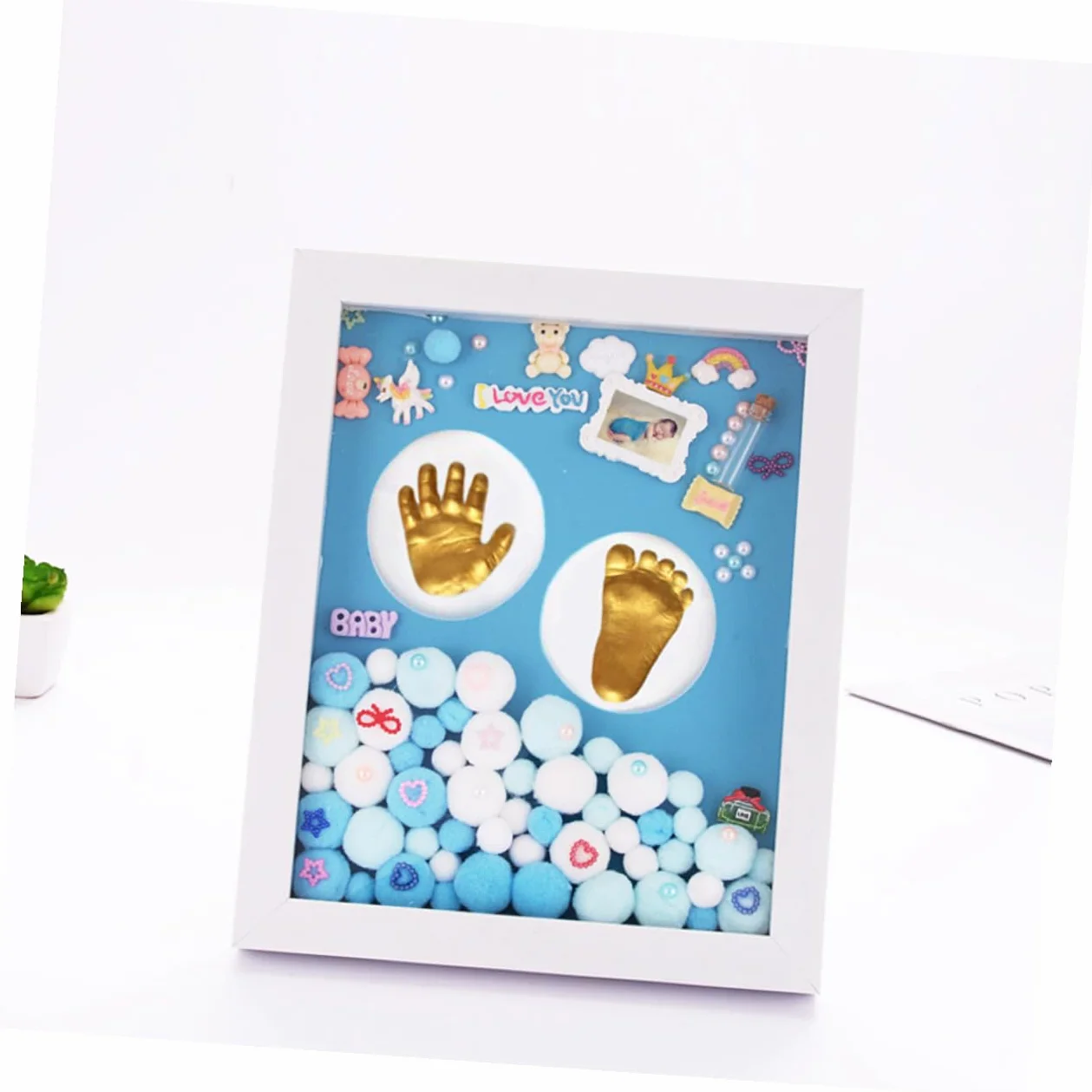 Totority Cornice Impronta Mani e Piedi per Neonata in Acrilico Oro, Set Regalo Nascita e Battesimo Decorazione da Parete