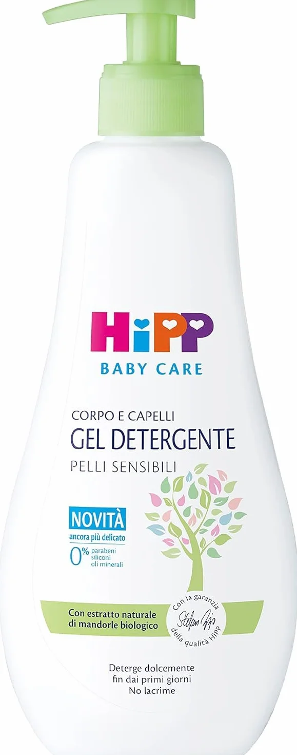 HiPP Baby Care - Gel Detergente Neonato, Deterge con Delicatezza Corpo e Capelli dei Bambini, No Lacrime, per Pelli Sensibili, con Estratto Naturale di Mandorle Bio, 1 Flacone da 400 ml