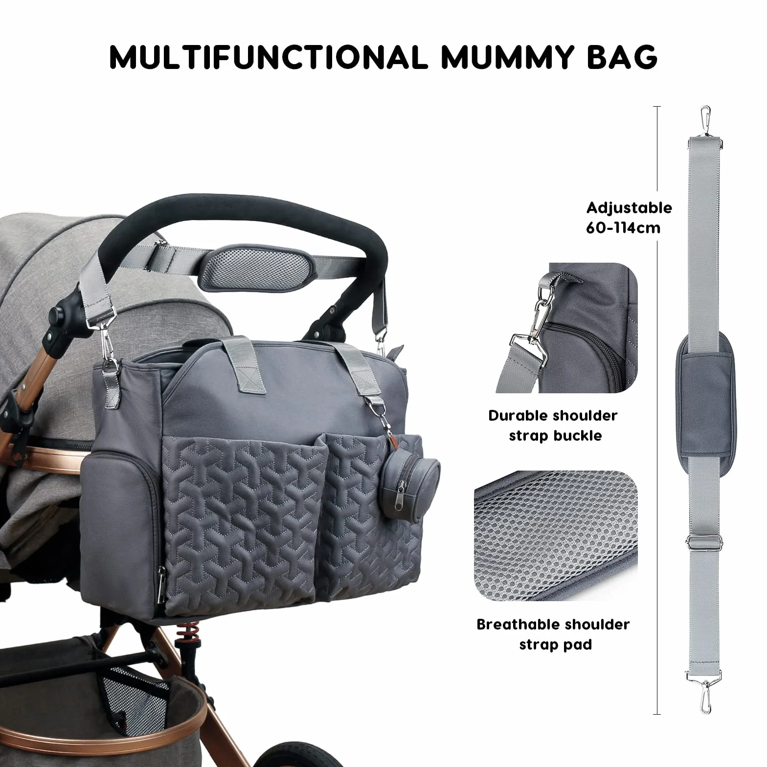 SONARIN Multifunzionale Elegante Borsa Fasciatoio per Neonato,Grande Capacità Impermeabile Borsa Cambio Borsa a Tracolla Portatile Borsa per Pannolini da Viaggio con Borsa Ciuccio(Grigio Scuro)