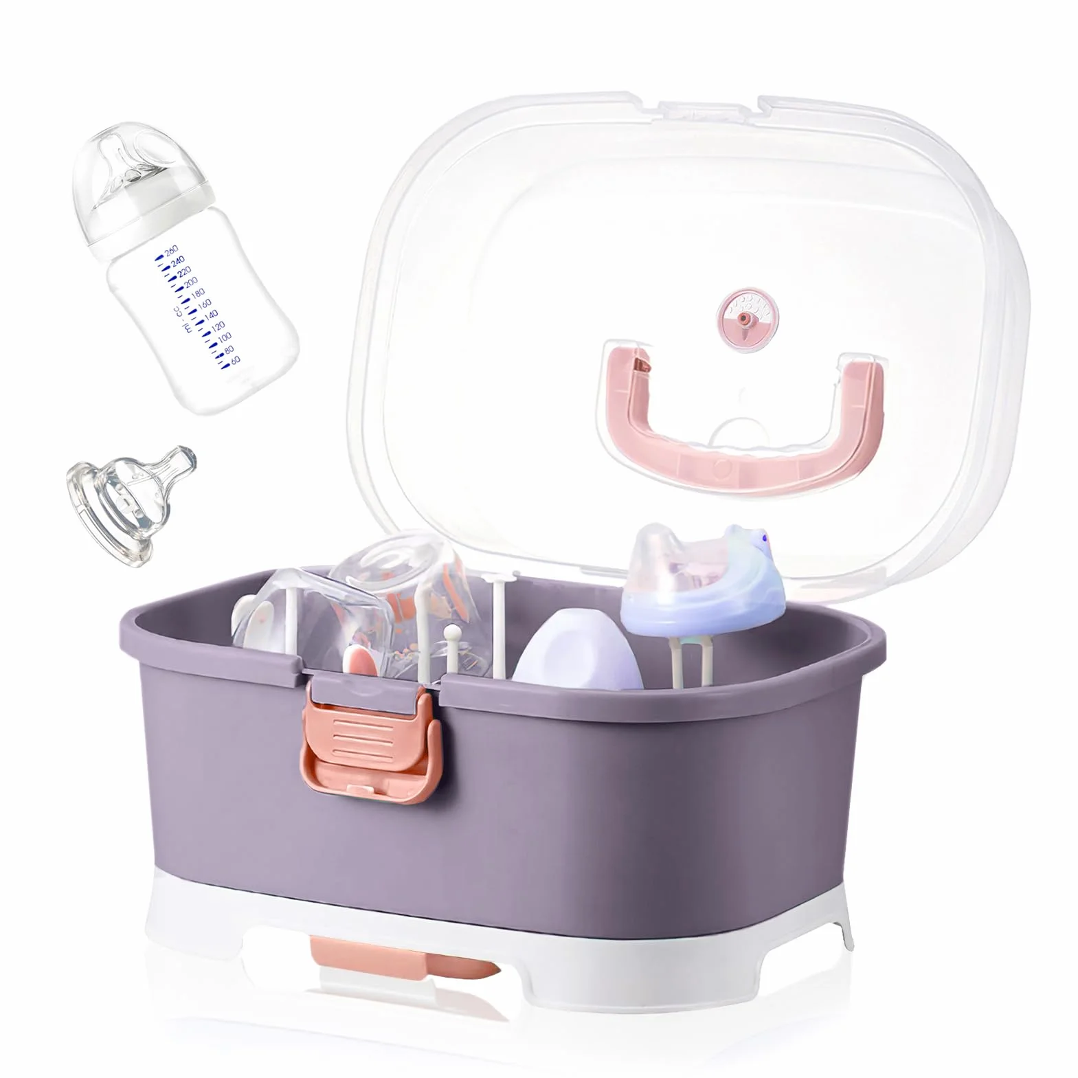 Serlium Portabiberon, Portatile, Grande capacità, per Bambini, con Coperchio, Protezione Antipolvere E Portaposate, Stendibiberon per Bambini a Casa, Cucina, Viaggi All'aperto(3#)