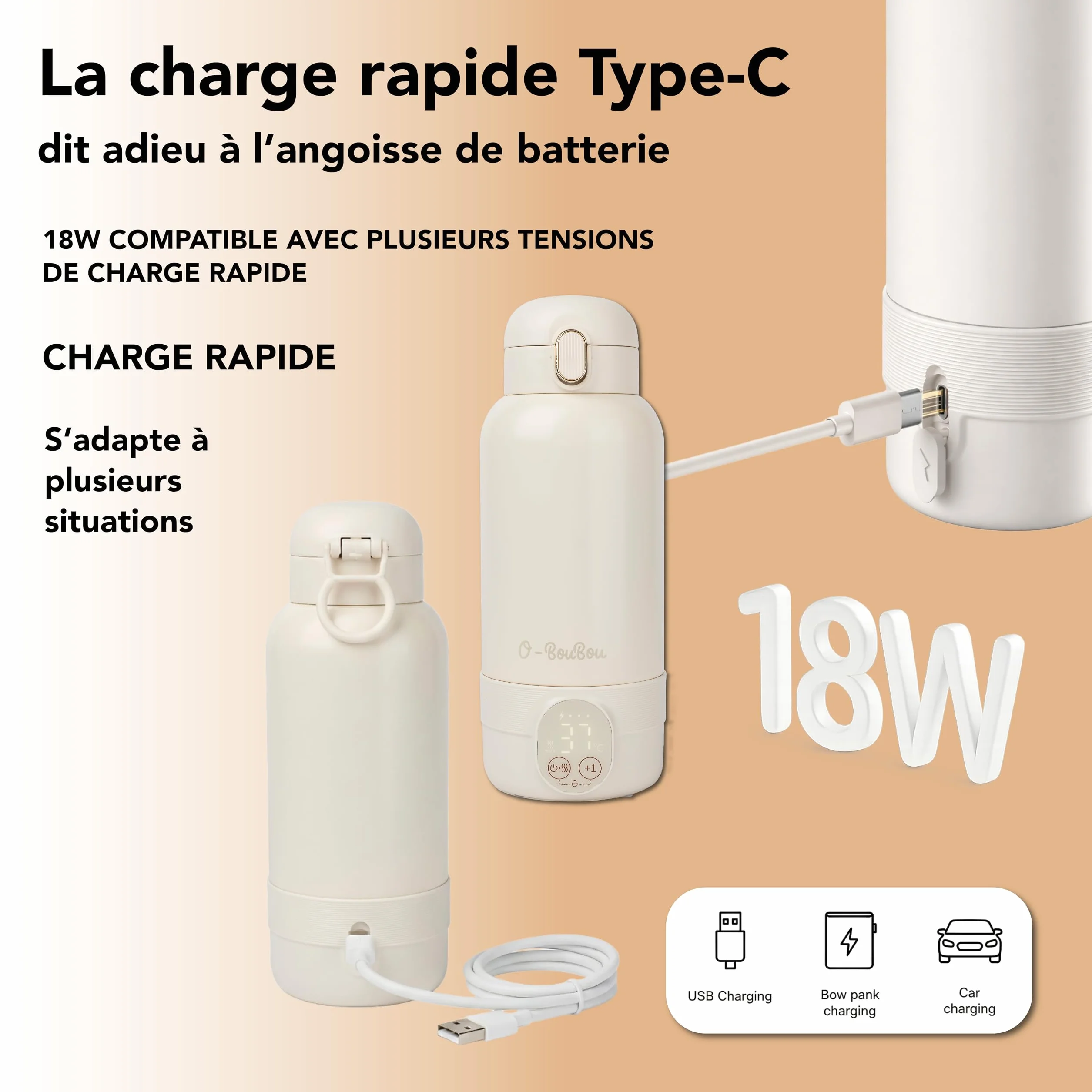 Scaldabiberon Portatile – Scalda Biberon Neonato – Capacità 500 ml – Latte Materno e Acqua – Acciaio Inossidabile – per la Notte, le Gite e i Viaggi – Riscaldamento Rapido – Batteria a Lunga Durata