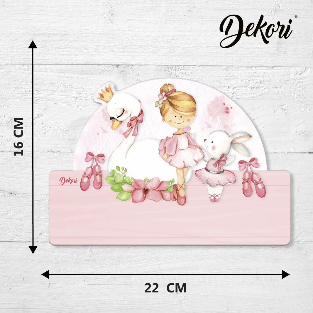 DEKORI Targhetta personalizzabile con nome per la porta, decorazione da parete in legno, sfiziosa idea regalo battesimo Comunione compleanno (Ballerina)