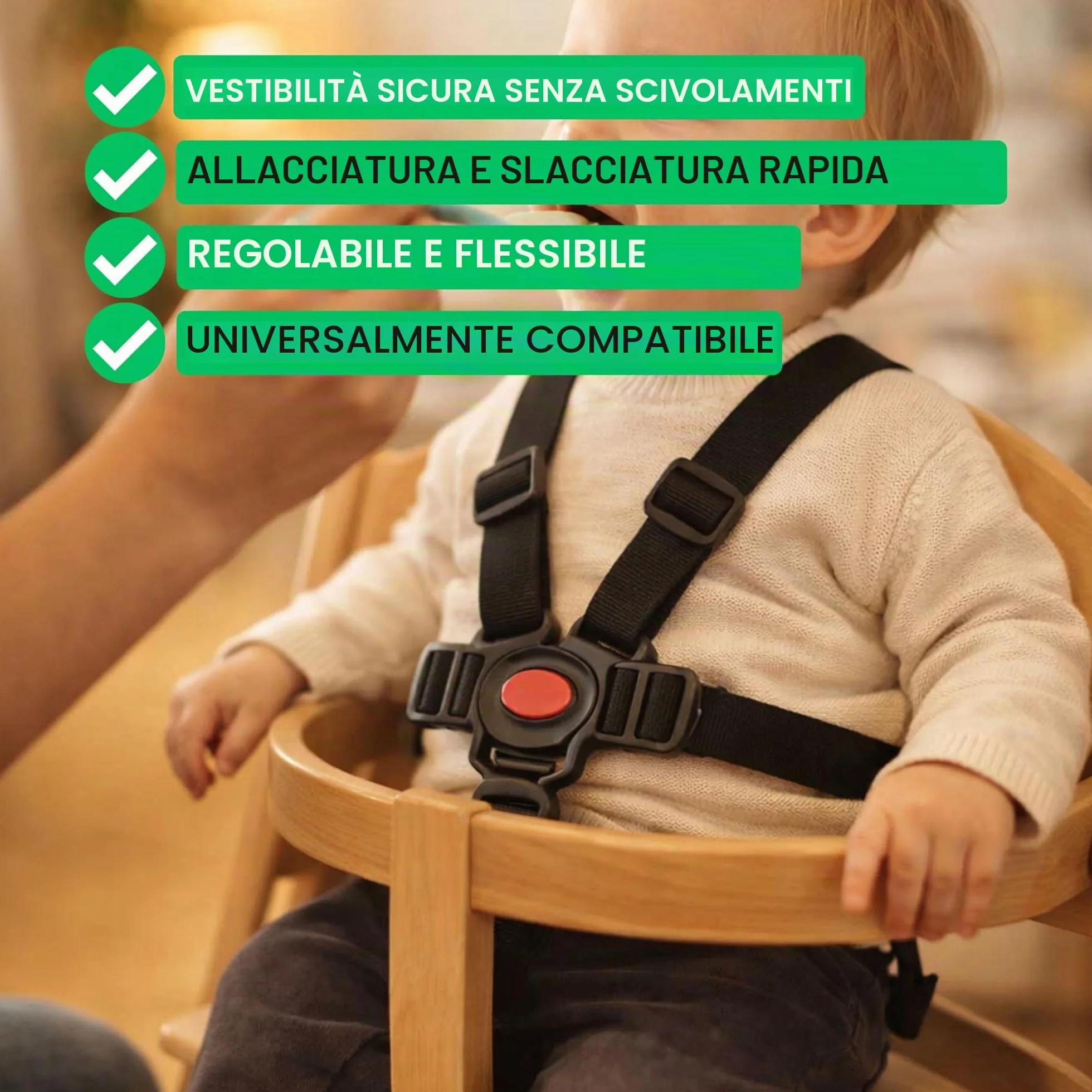 Sistema di imbracatura a 5 punti per seggiolone, 1 Set, compatibile con Hauck, Stokke Tripp Trapp, Roba, ecc., in Nero, imbracatura con clip sul petto