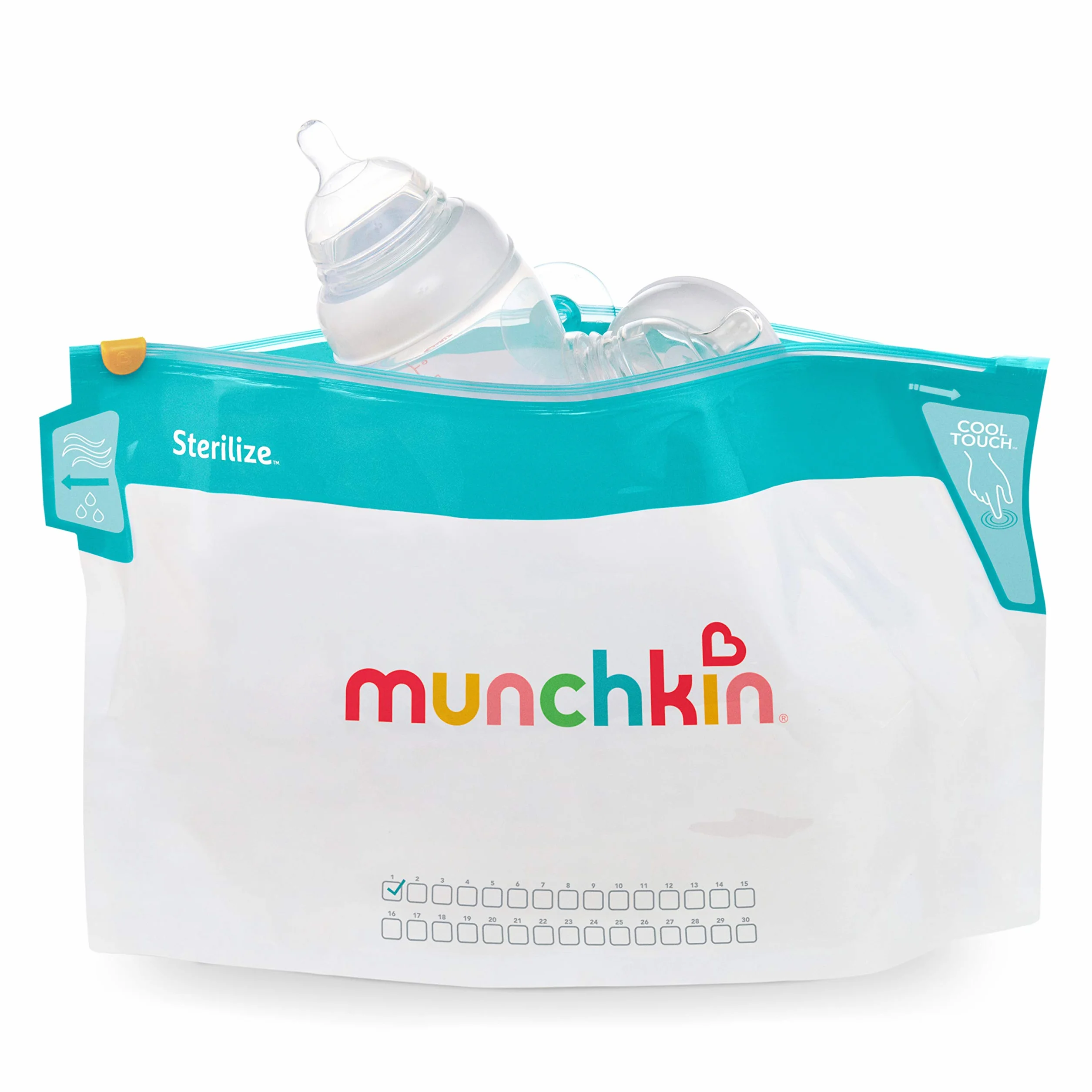 Munchkin Cool Touch Microwave Steriliser Bags | Baby Bottle Teat & Dummy Steriliser | 6 Reusable Baby Steriliser Bags | Cold Water Steriliser & Sterilising Unit Alternative | Mini Travel Steriliser