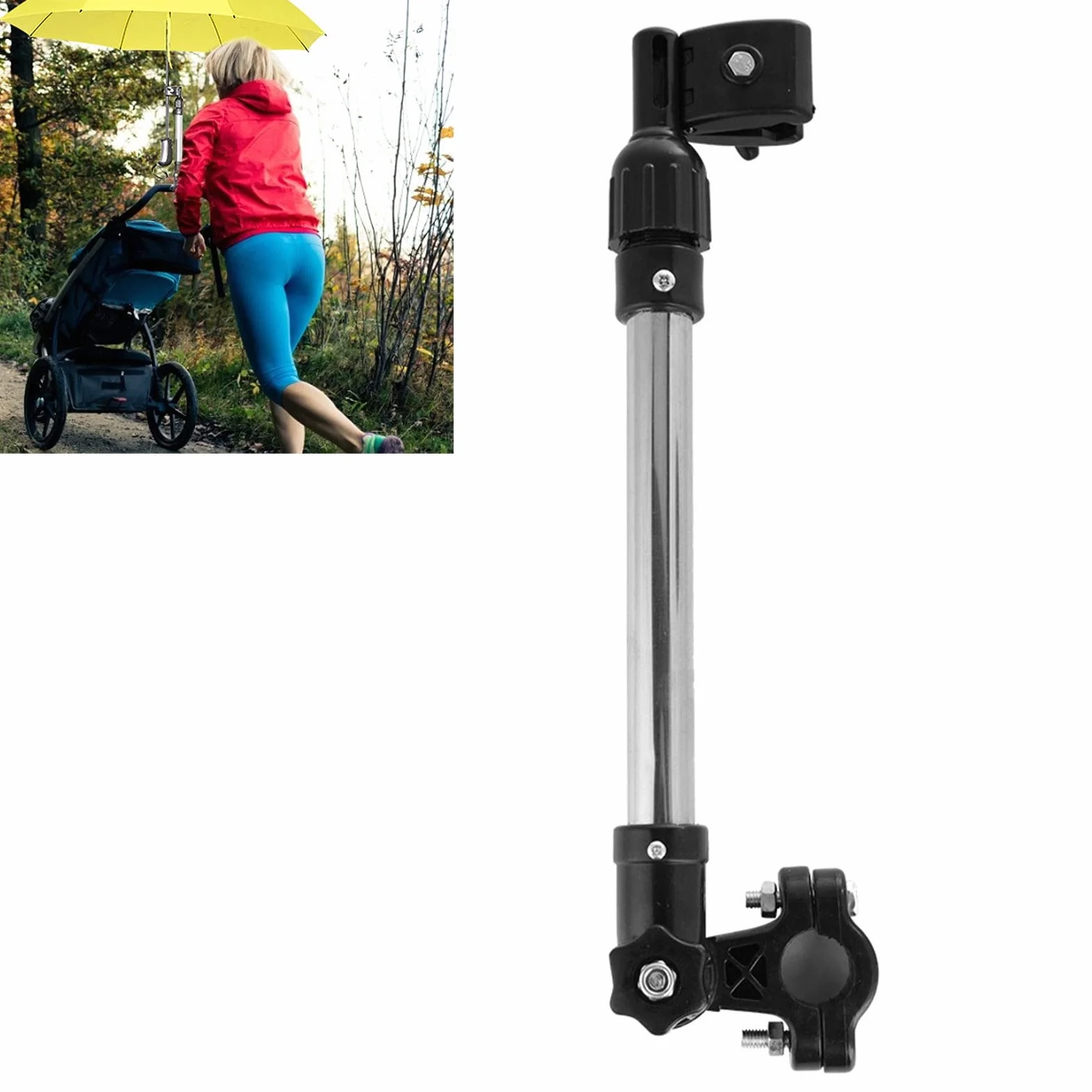 MBC - Portaombrelli in acciaio inox, retrattile per passeggino, regolazione telescopica verso il basso, adatto per manubrio da 0,8 a 1 pollici, default