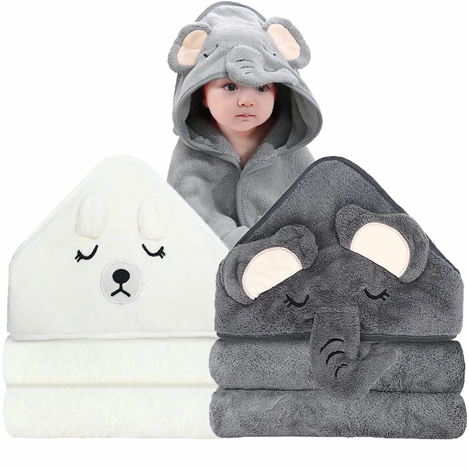 2Pz Accappatoio Neonato, 80x80cm Asciugamani Con Cappuccio Per Bambini, Accappatoio Neonato con Cappuccio Extra Morbido e Super Assorbente per Neonati e Bambini 0-3 Anni
