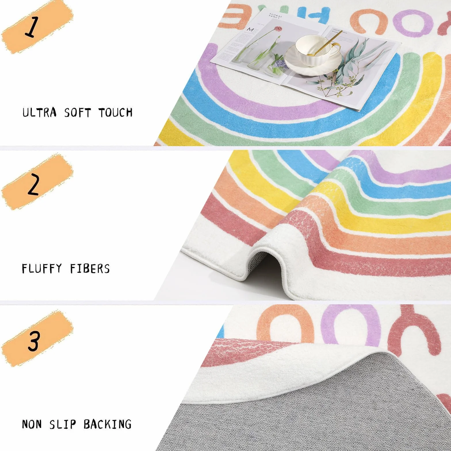 Enyhom Tappeto rotondo da 120 cm, motivo arcobaleno, per cameretta dei bambini, morbido, antiscivolo, lavabile in lavatrice, per gattonare