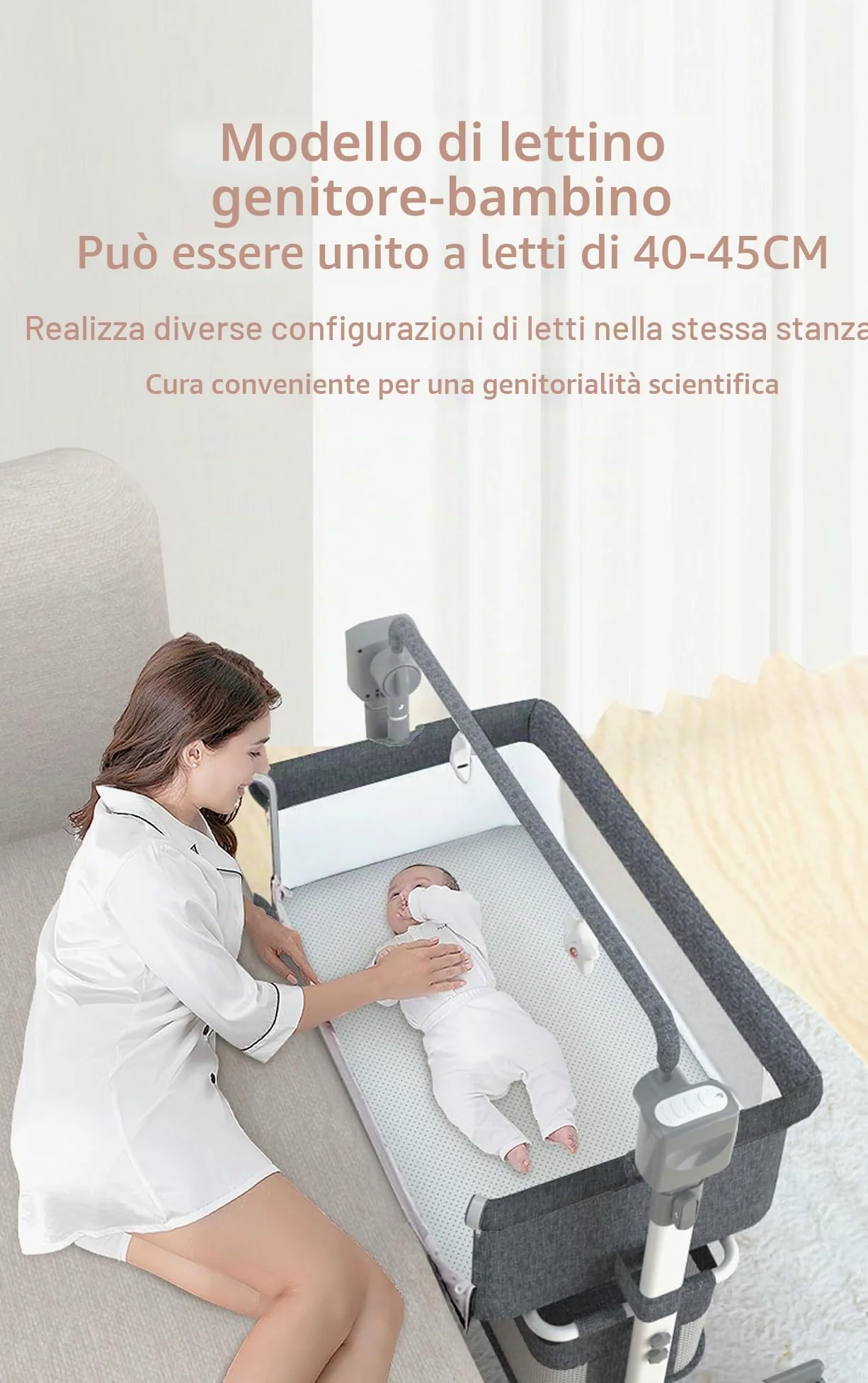 Magic ZC Elettrico Bluetooth Intelligente Culla Neonato Next to me, Convertibile Culla Co-sleeping, Telecomando e 5 Ingranaggi Oscillanti, Pieghevole Neonato Fianco Letto con Musica (601 Beige)