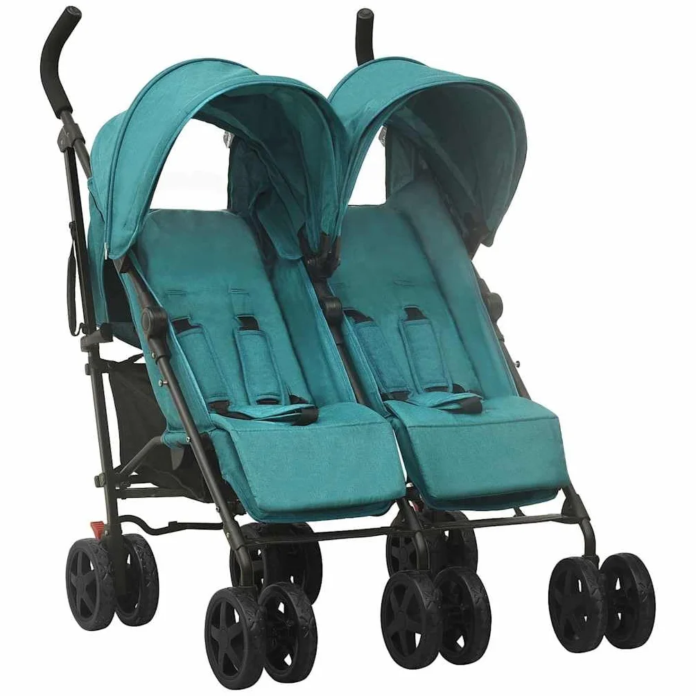 vidaXL Passeggino Gemellare Verde in Acciaio