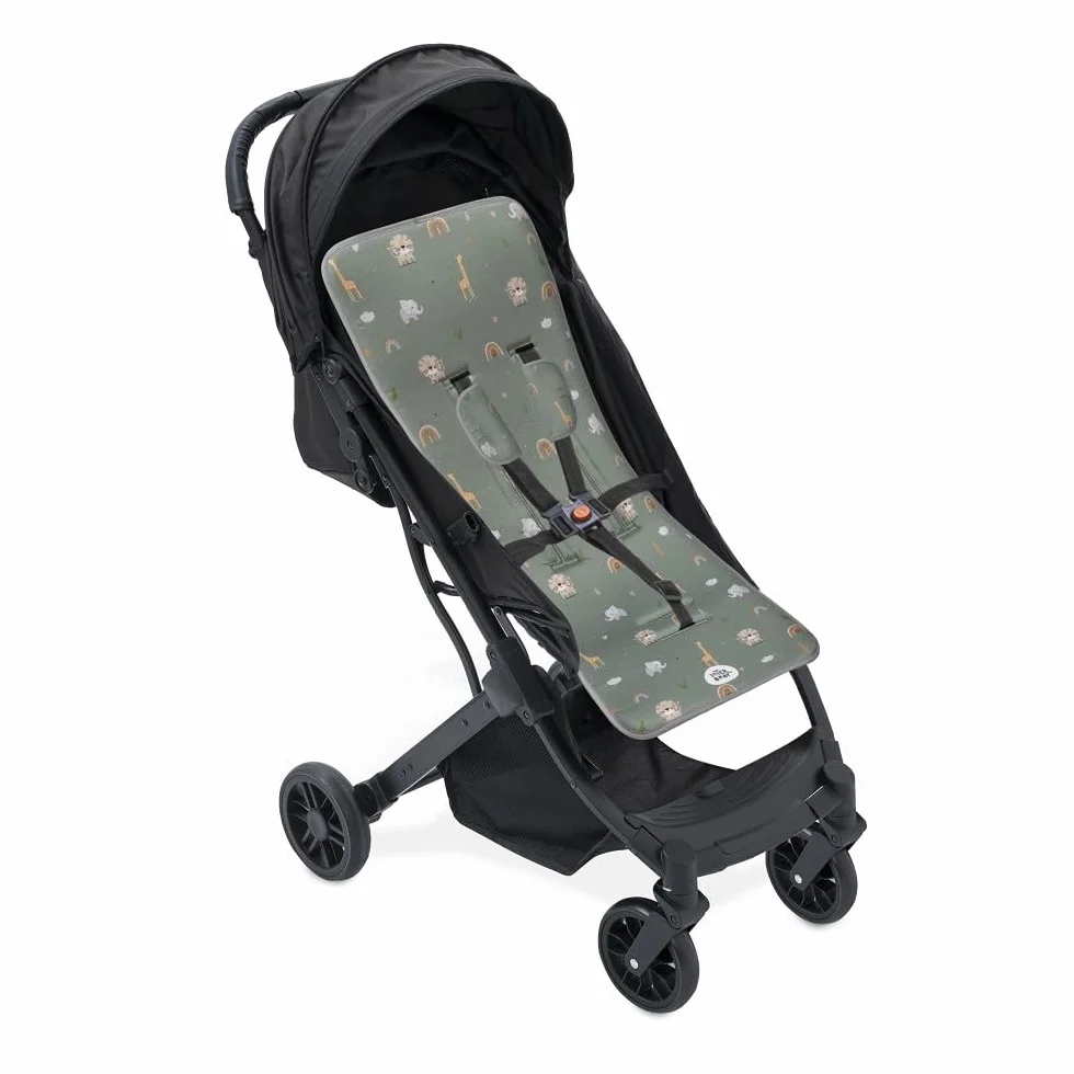 Interbaby Materassino per passeggino universale per estate | Safari verde | traspirante e confortevole | copertura per passeggino 100% cotone, 84 x 34 cm, protezioni per imbracatura