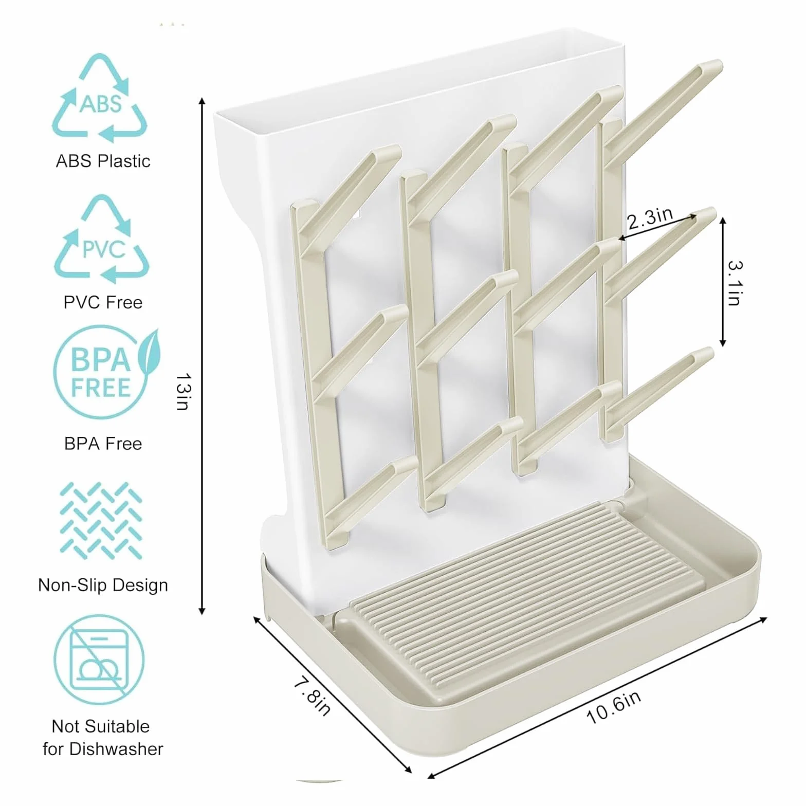 Scola Biberon Grande, Supporto Verticale per Scolabiberon, Rastrelliere Asciuga Biberon per Scolabiberon e Accessori per Neonati, Scaffale di Essiccazione Della Biberón Del Bambino (Beige)