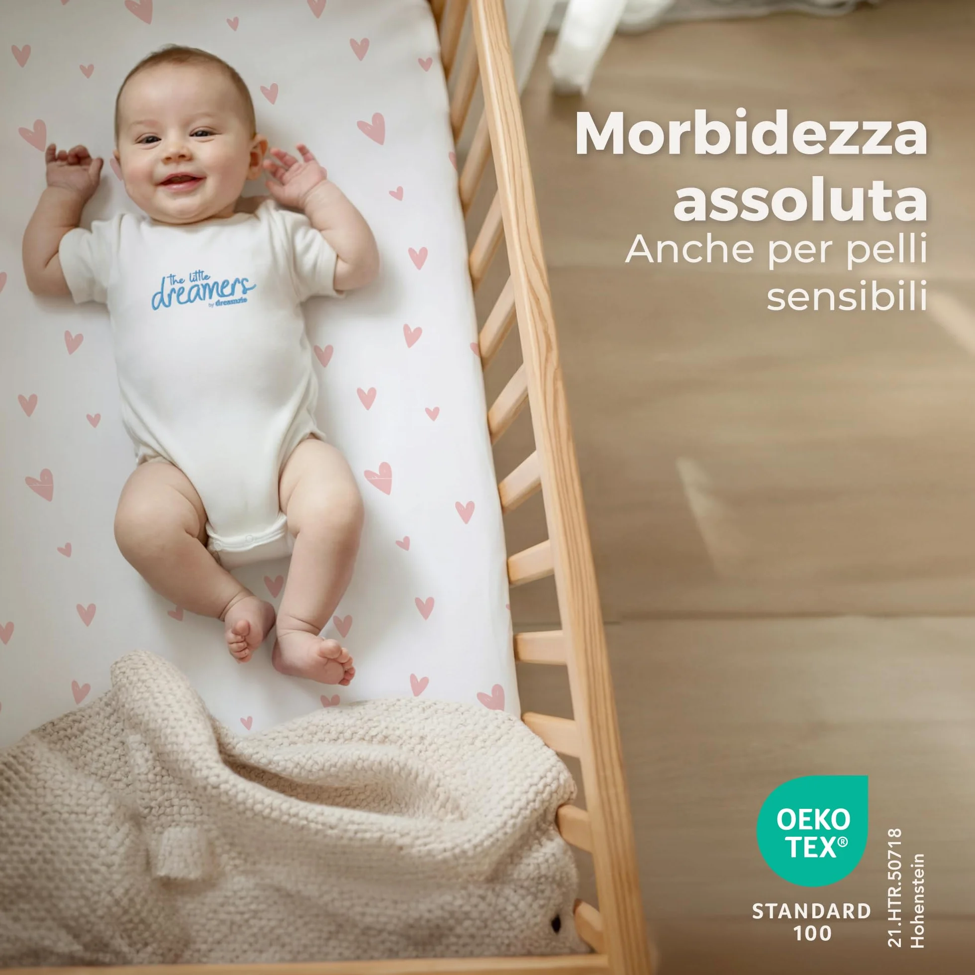 Dreamzie 2 Lenzuola culla Neonato + 1 Coprimaterasso Impermeabile Lettino con Elastico - 100% Cotone Per Culla Co-sleeping, Lettino - 50x83 cm Heart