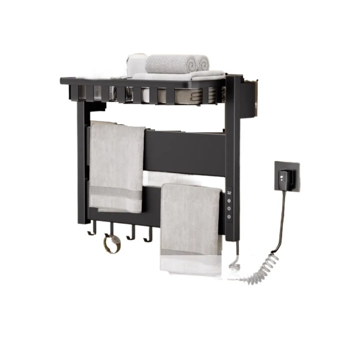 Portasciugamani Elettrico A Temperatura Controllata for La Casa, Riscaldamento, Stendibiancheria, Hotel, Portasciugamani Non Perforato, Accessori for Il Bagno Sicuro Efficace(Right,Black)