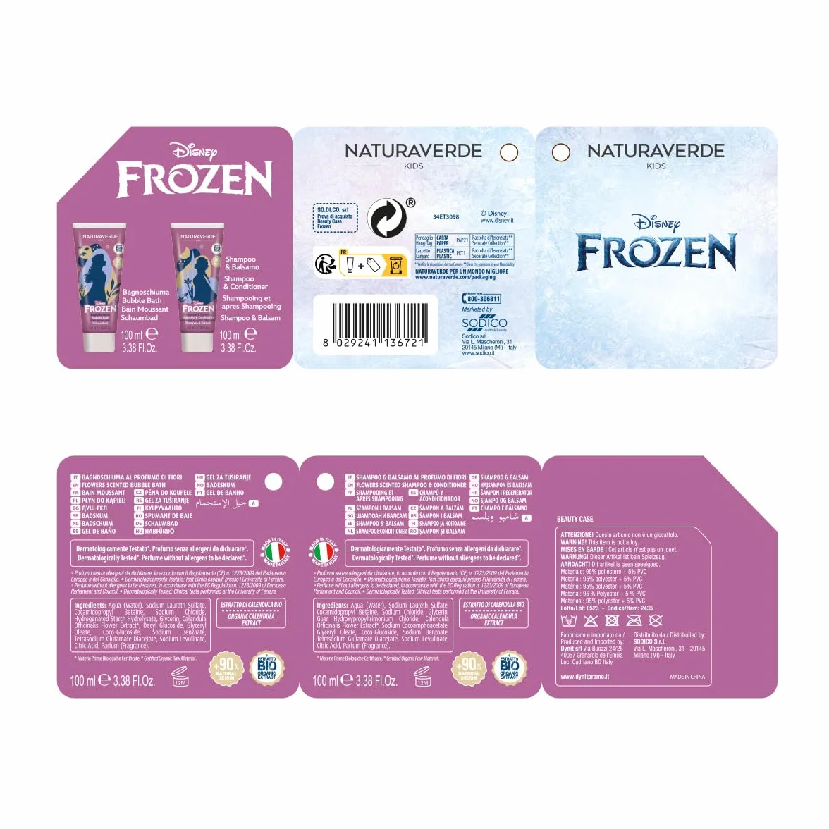Naturaverde | Kids - Frozen Kit Set 2023, Cofanetto Regalo con Shampoo&Balsamo 100ml, Bagnoschiuma 100ml e Beauty Case, Made in Italy